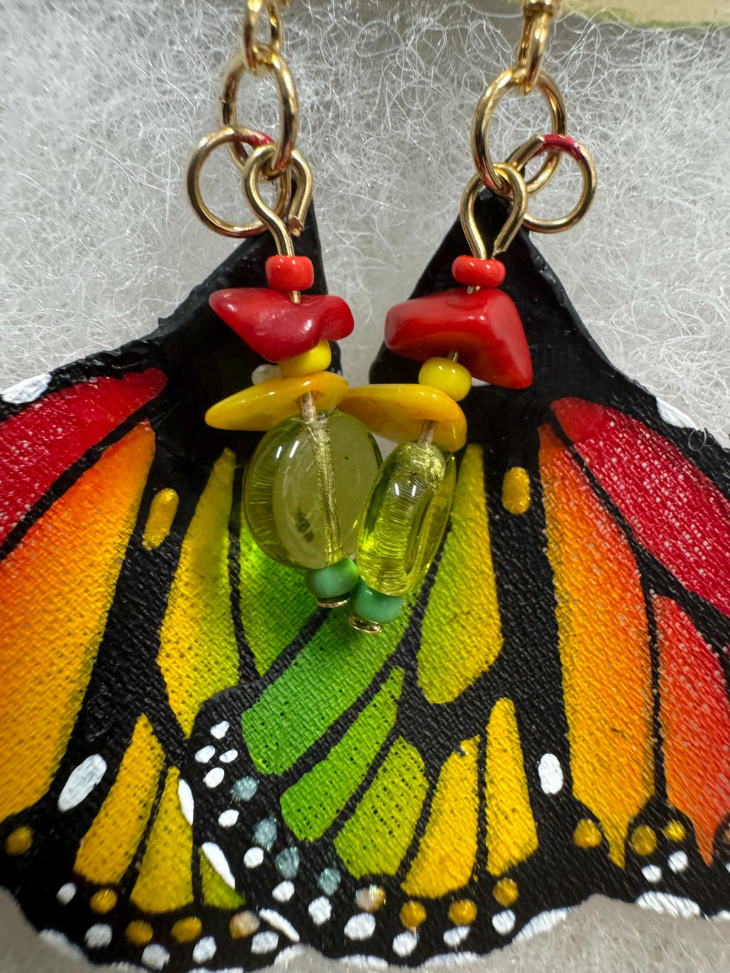 Hand Painted & Crafted Monarch Butterfly Earrings - "the Mini Reggae blend"