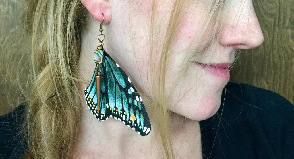 Hand Painted & Crafted Monarch Butterfly Earrings - "the Ashley Wings"