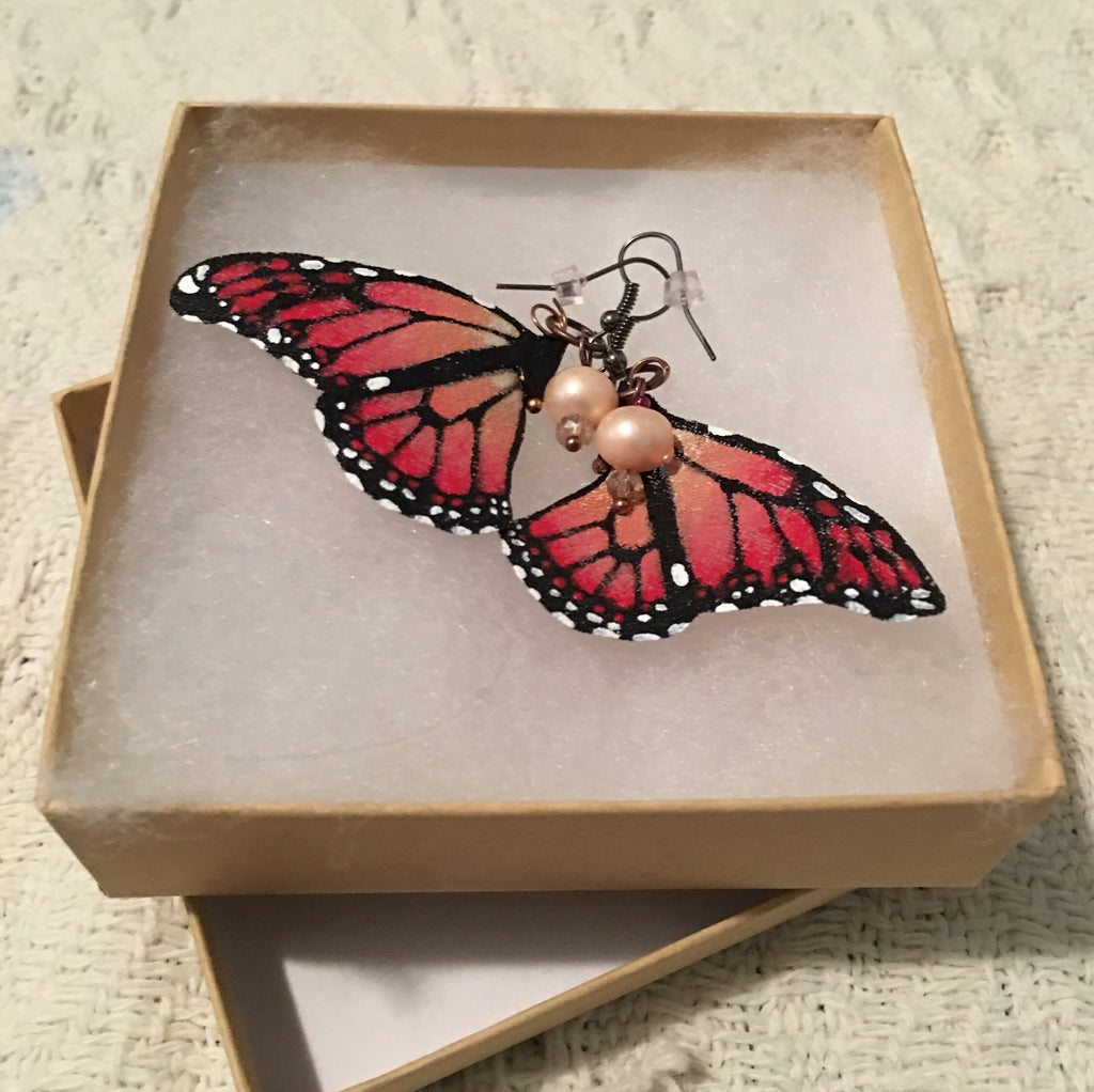Hand Painted & Crafted Monarch Butterfly Earrings - the Little Darlene mini