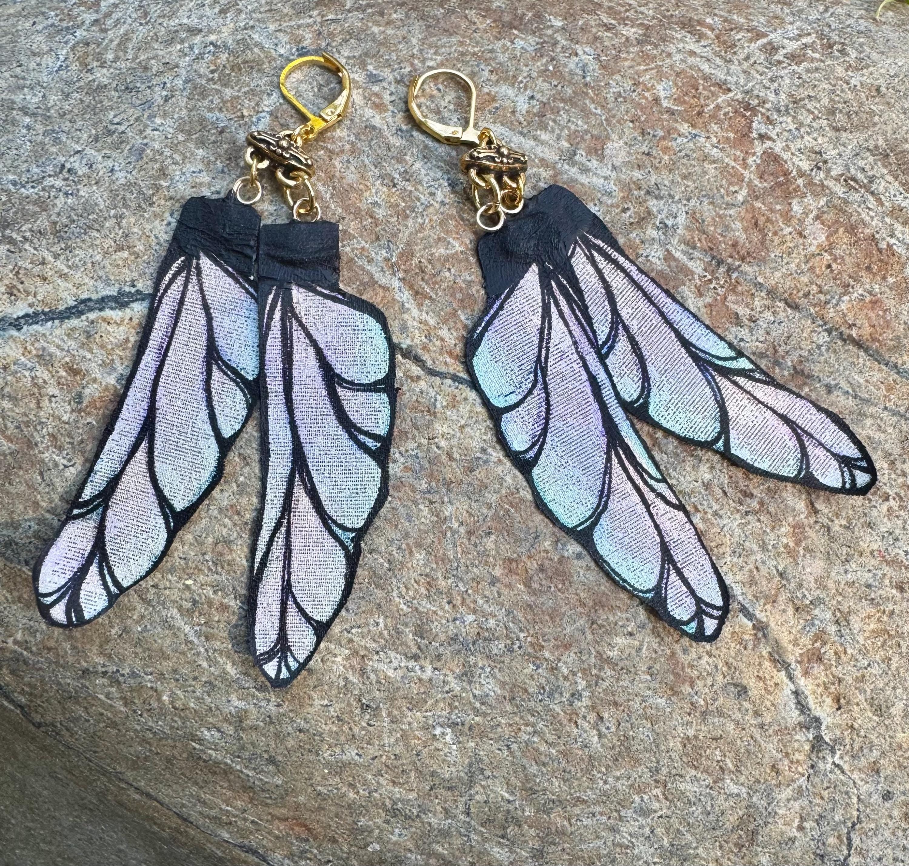 Dragonfly Wings - hand painted hand, crafted, earrings.
