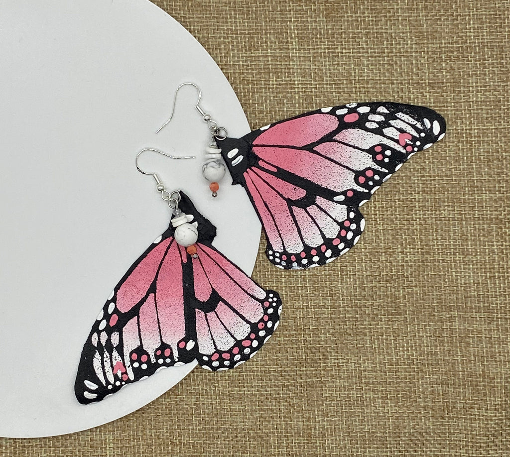 Hand Painted & Crafted Monarch Butterfly Earrings - "Poise Pastel wing"