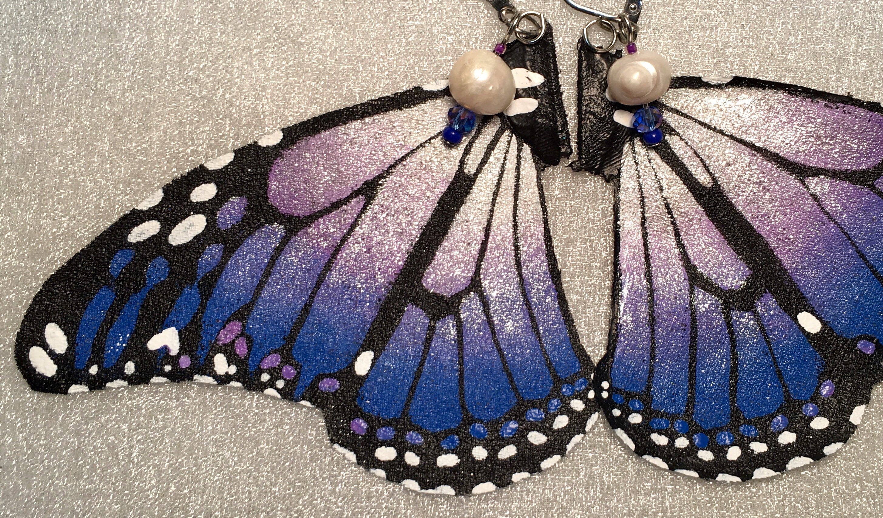 Hand Painted & Crafted Monarch Butterfly Earrings - "the Joanie G Wing"