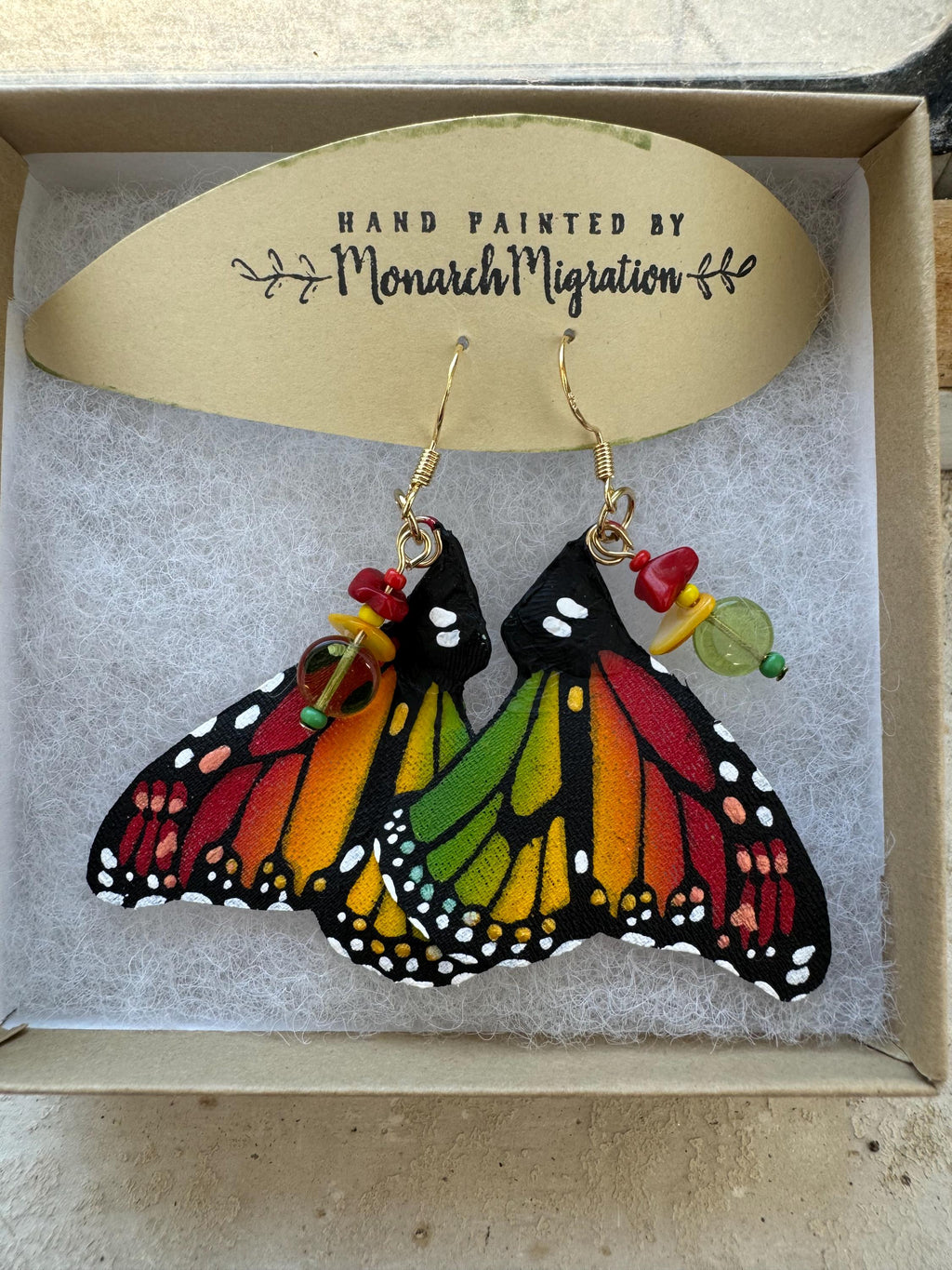 Hand Painted & Crafted Monarch Butterfly Earrings - "the Mini Reggae blend"