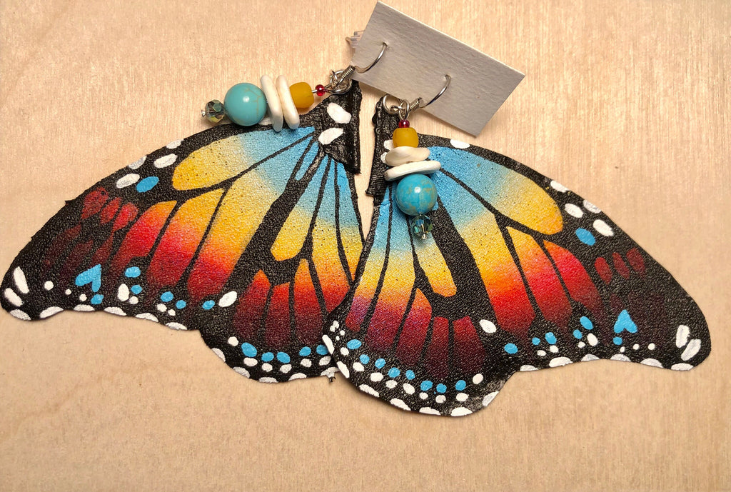 Hand Painted & Crafted Monarch Butterfly Earrings - "The Flower wing"
