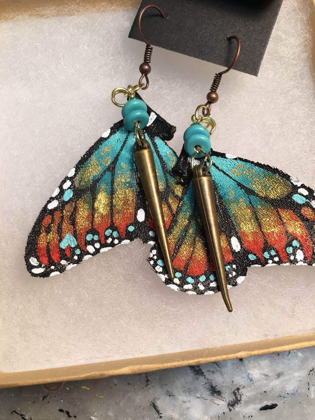 Hand Painted & Crafted Monarch Butterfly Earrings - "the Mini Trish Wing"
