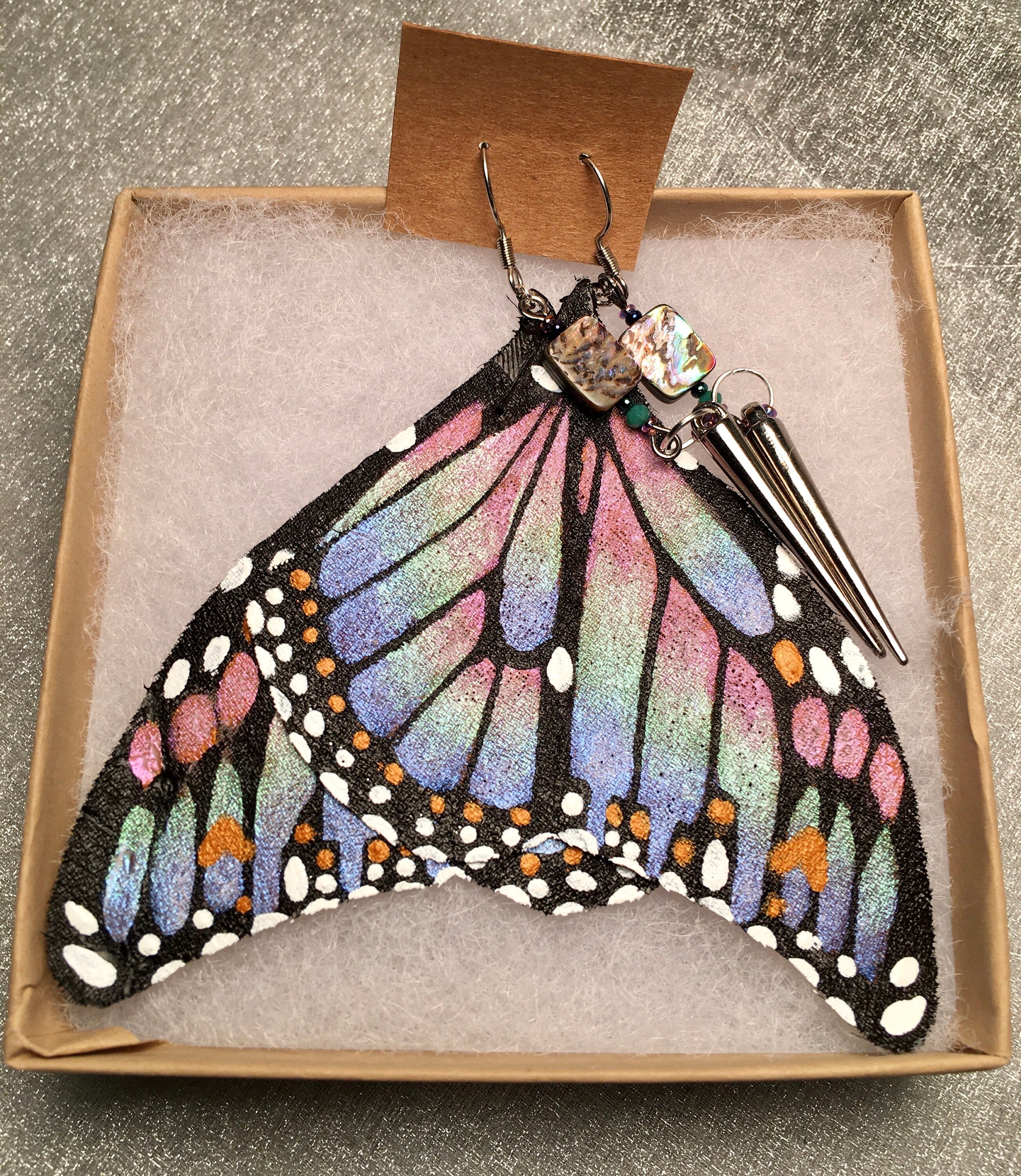 Hand Painted & Crafted Monarch Butterfly Earrings - "The Abalone wing"