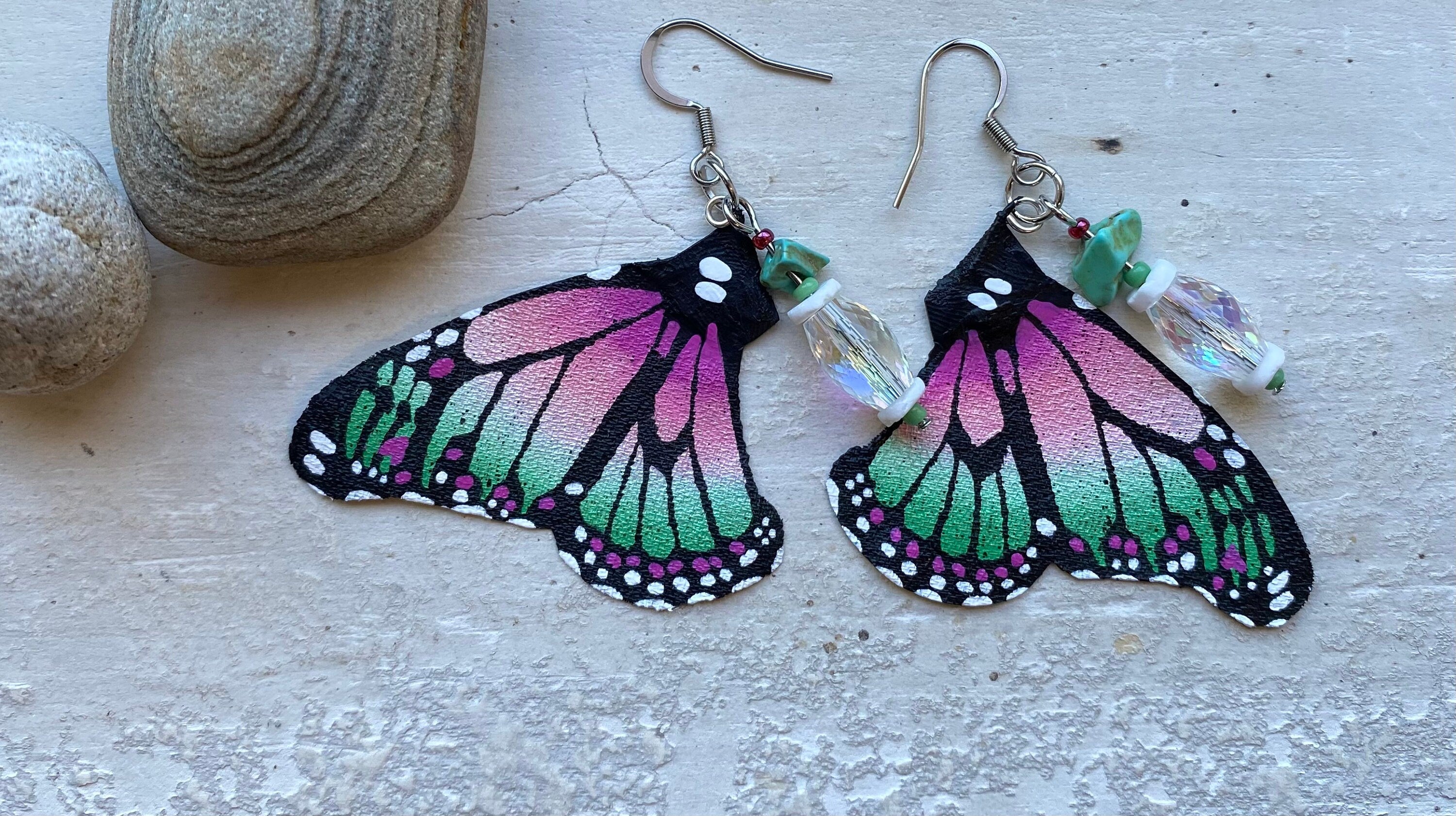 Hand Painted & Crafted Monarch Butterfly Earrings - "the Mini Easter wing"