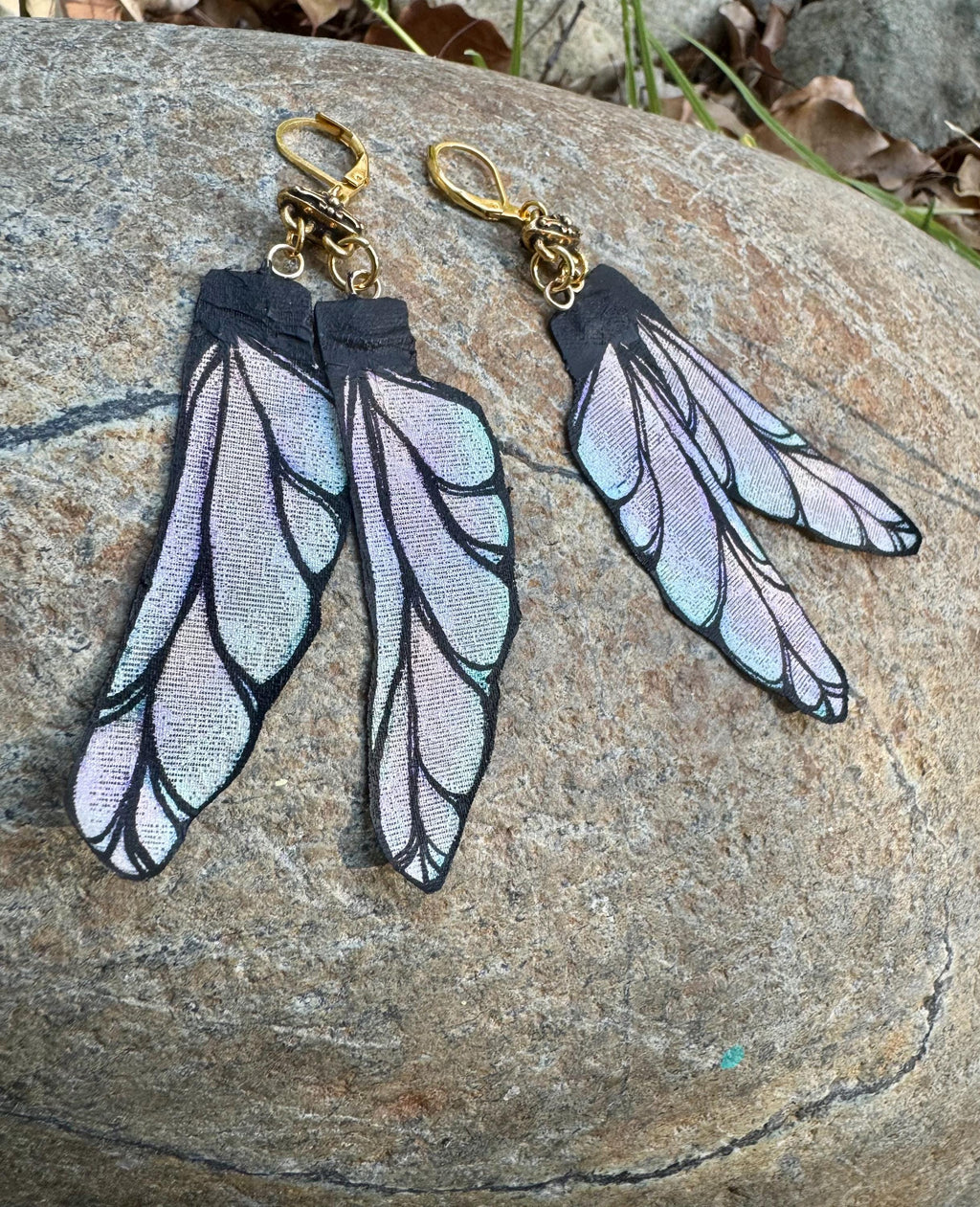 Dragonfly Wings - hand painted hand, crafted, earrings.