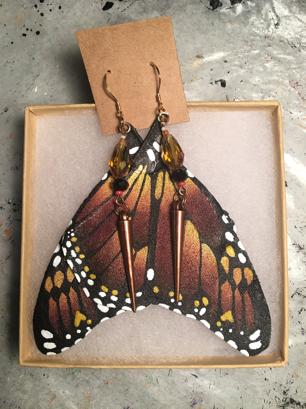 Hand Painted & Crafted Monarch Butterfly Earrings - "the Rae Wings"