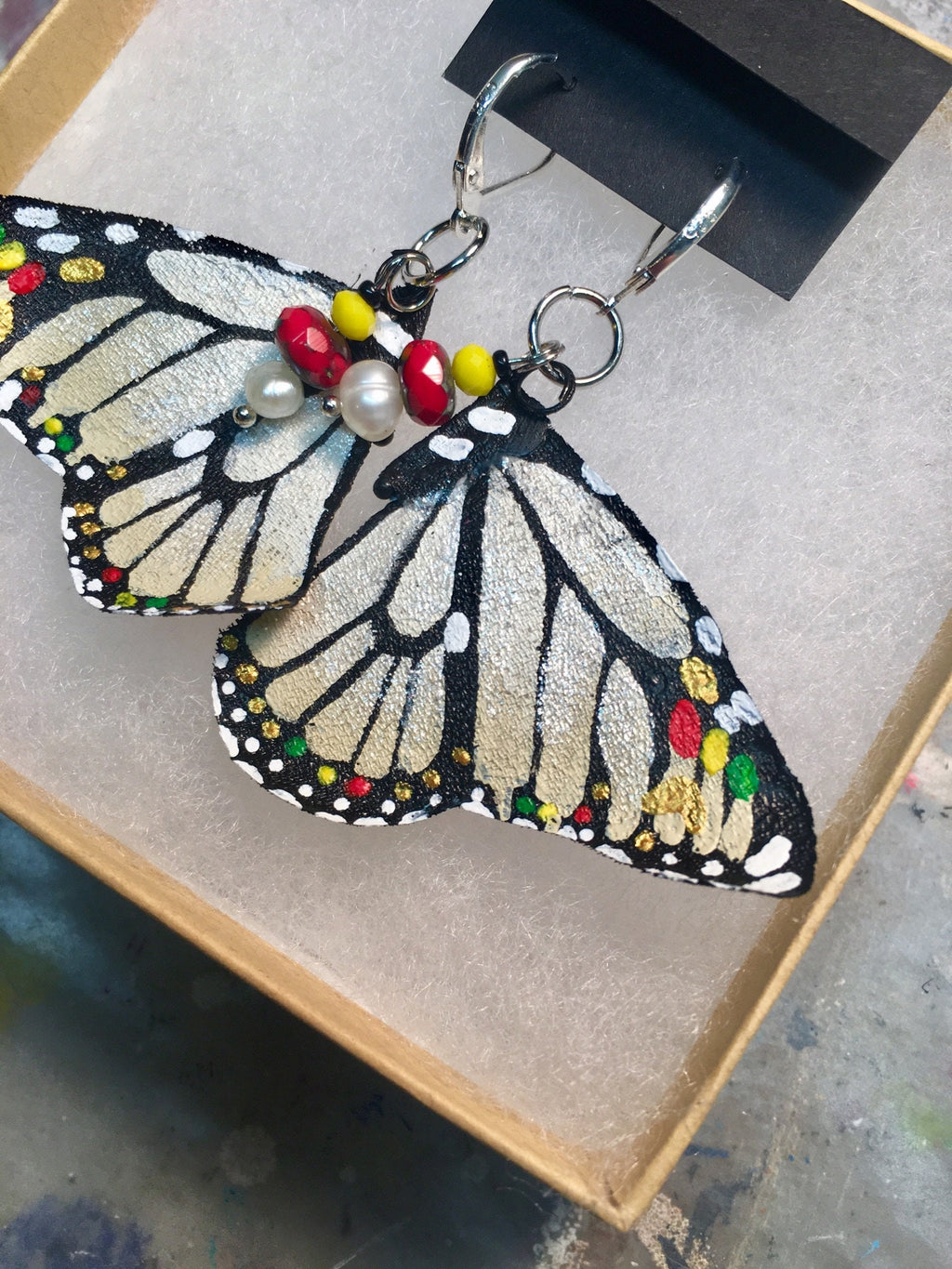 Hand Painted & Crafted Monarch Butterfly Earrings - "the Pearl Reggae Mini"
