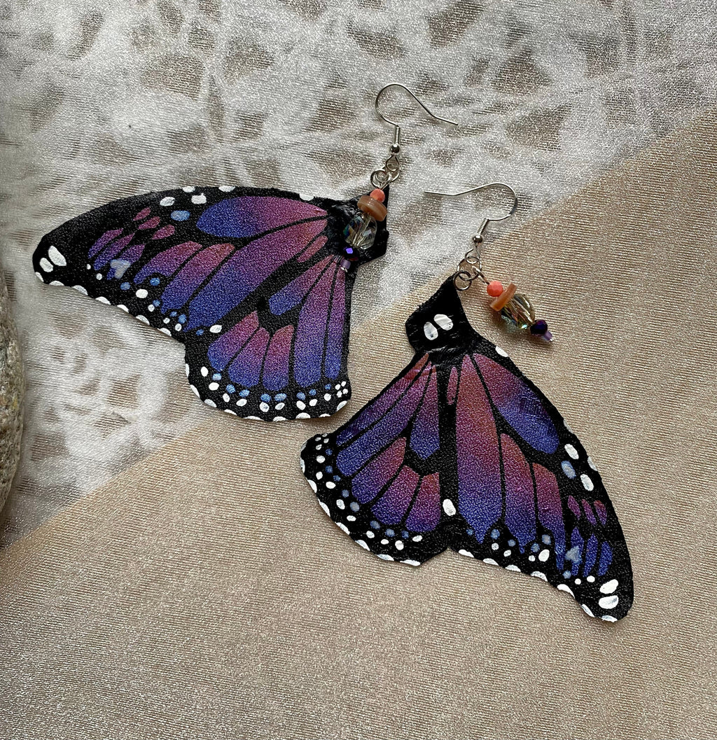 Hand Painted & Crafted Monarch Butterfly Earrings - "the Rellie wing"