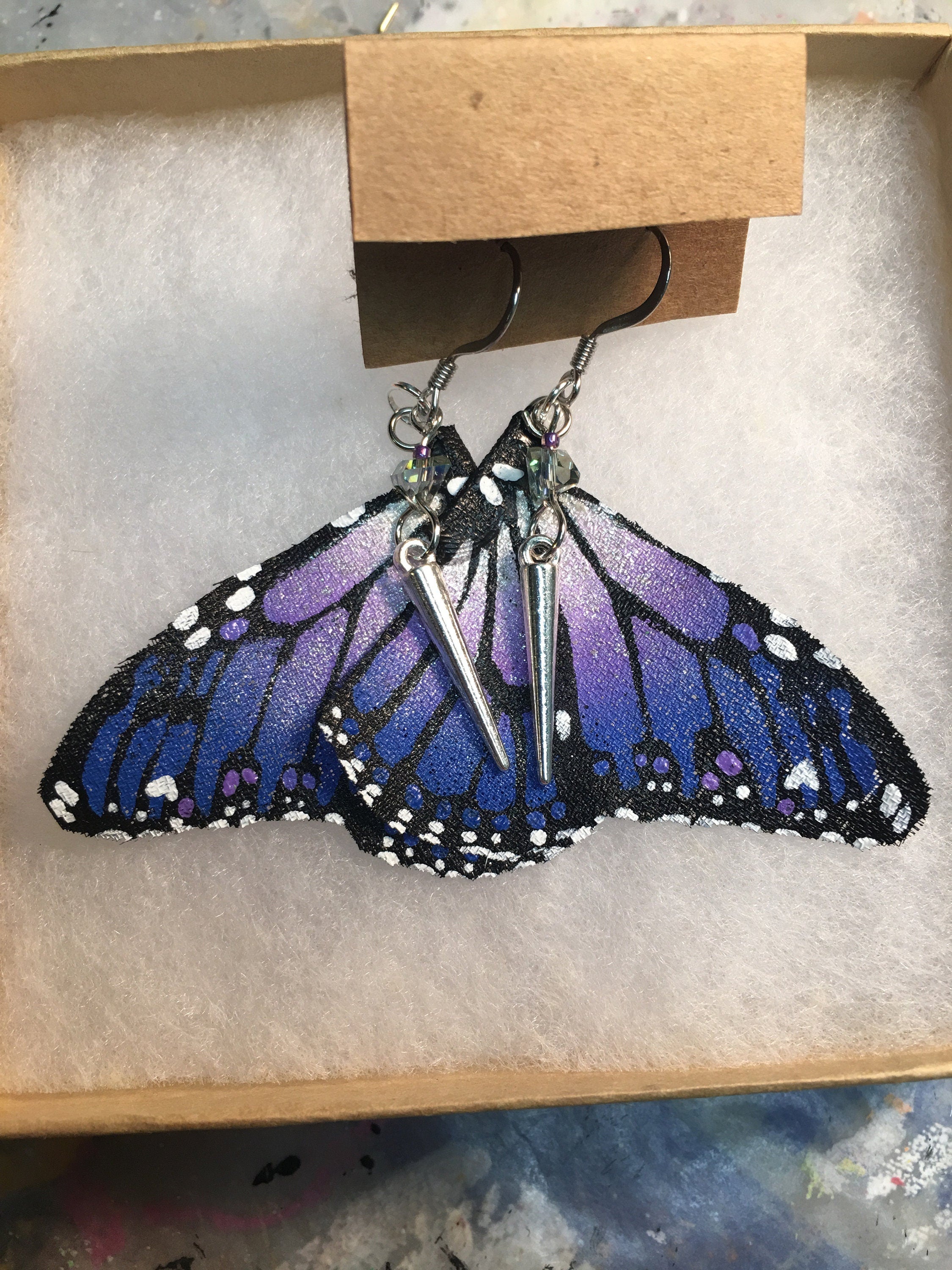 Hand Painted & Crafted Monarch Butterfly Earrings - "the Joanie G Wing Mini"