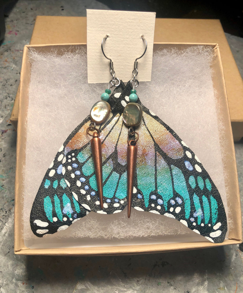 Hand Painted & Crafted Butterfly Earrings - "the Beach Wing"