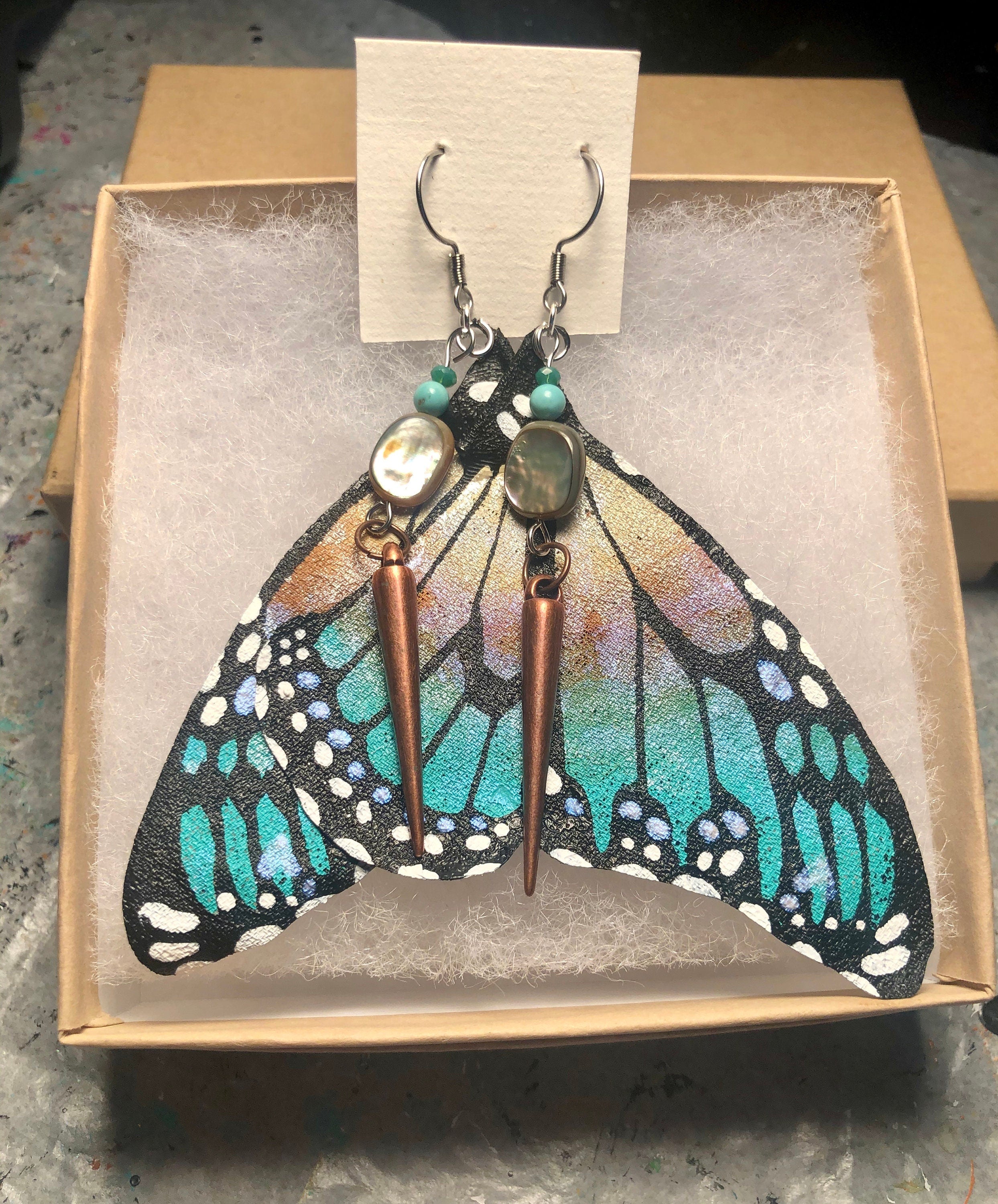 Hand Painted & Crafted Butterfly Earrings - "the Beach Wing"
