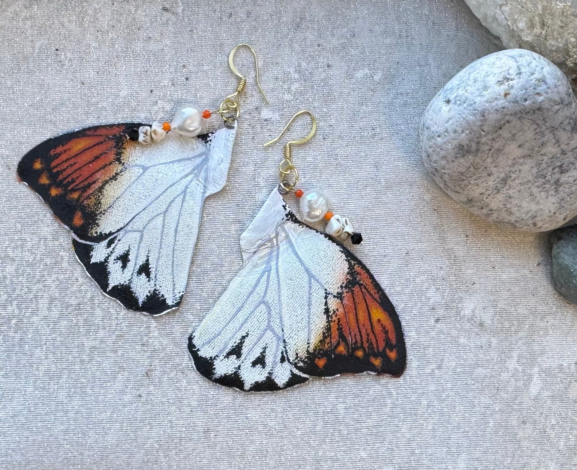 Orange Tip Butterfly wings - Hand painted earrings