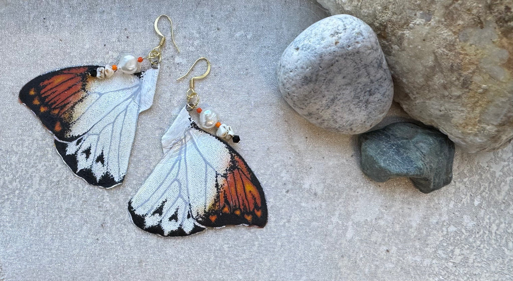 Orange Tip Butterfly wings - Hand painted earrings
