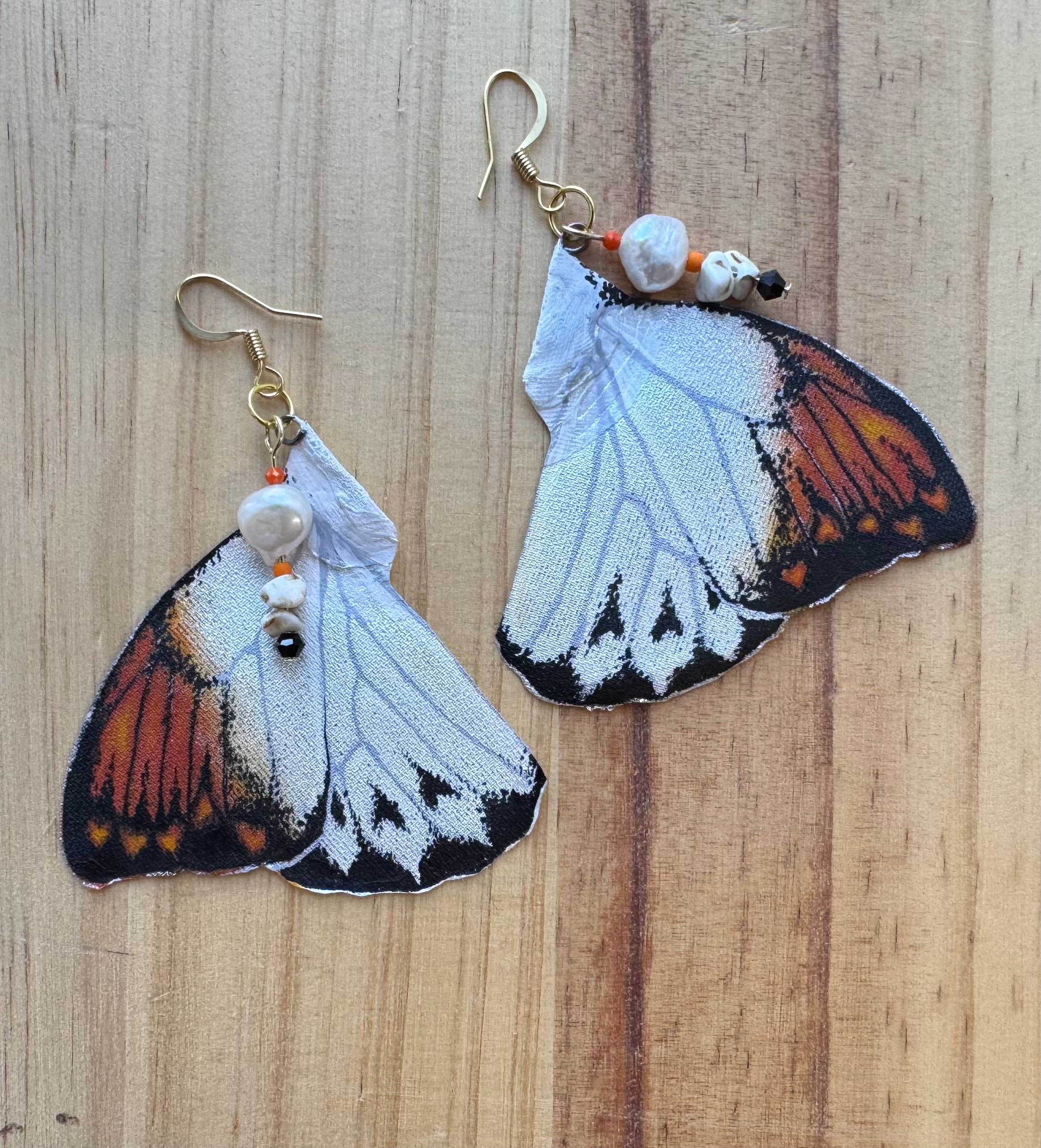 Orange Tip Butterfly wings - Hand painted earrings