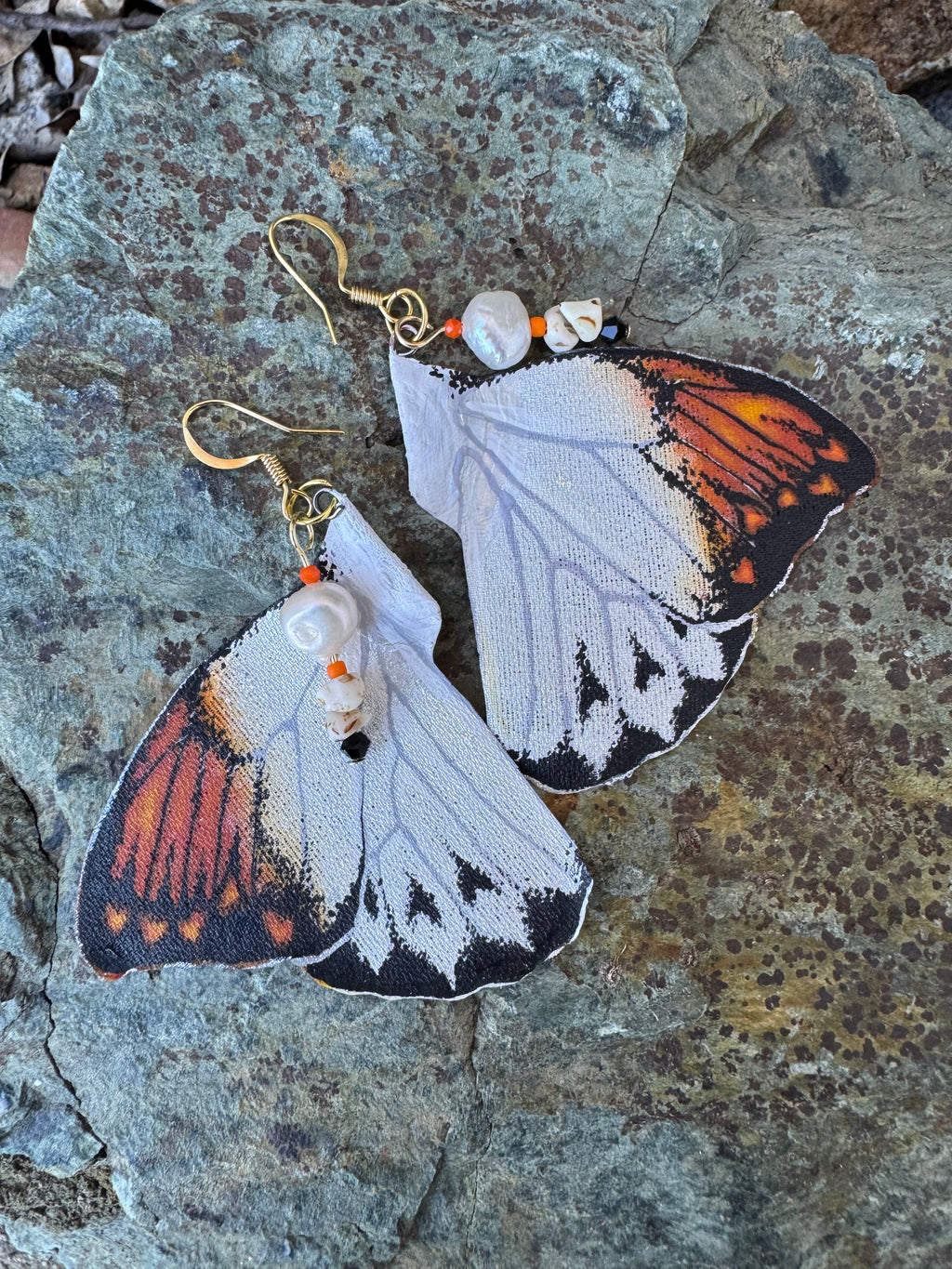 Orange Tip Butterfly wings - Hand painted earrings
