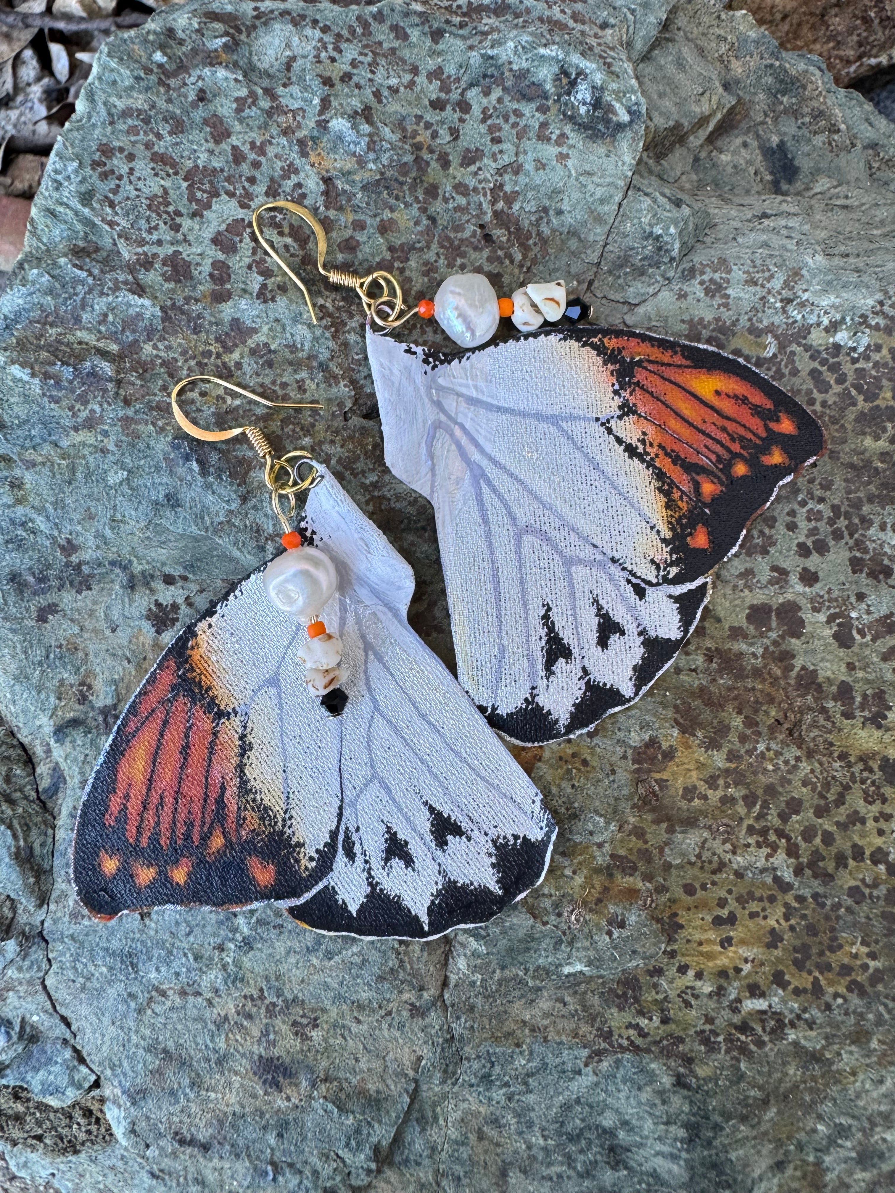 Orange Tip Butterfly wings - Hand painted earrings