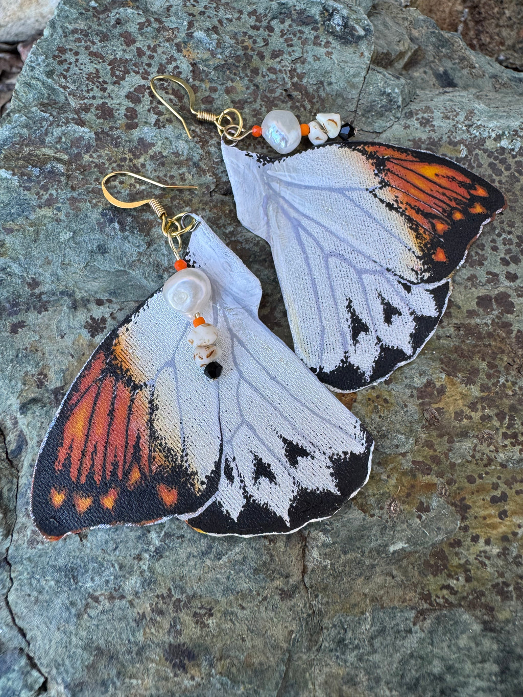 Orange Tip Butterfly wings - Hand painted earrings