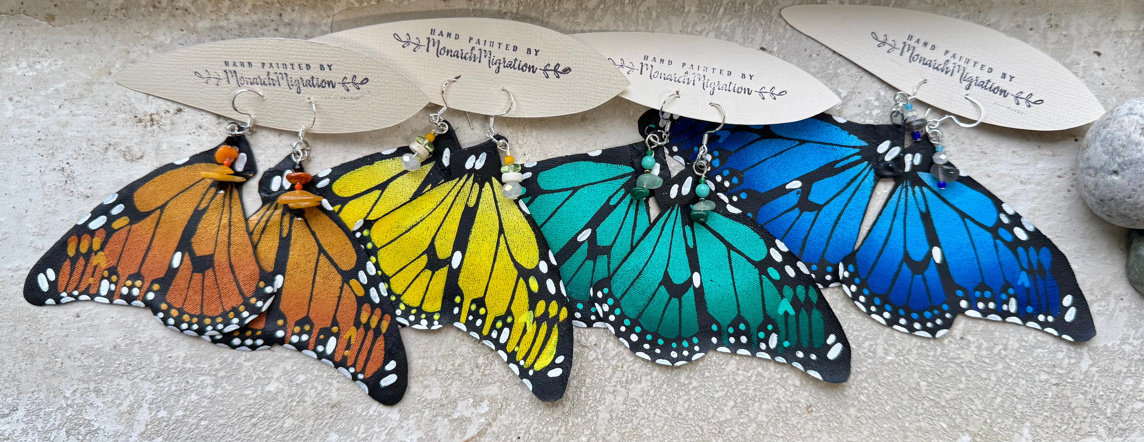 Teal Dream - Hand Painted Butterfly Earrings