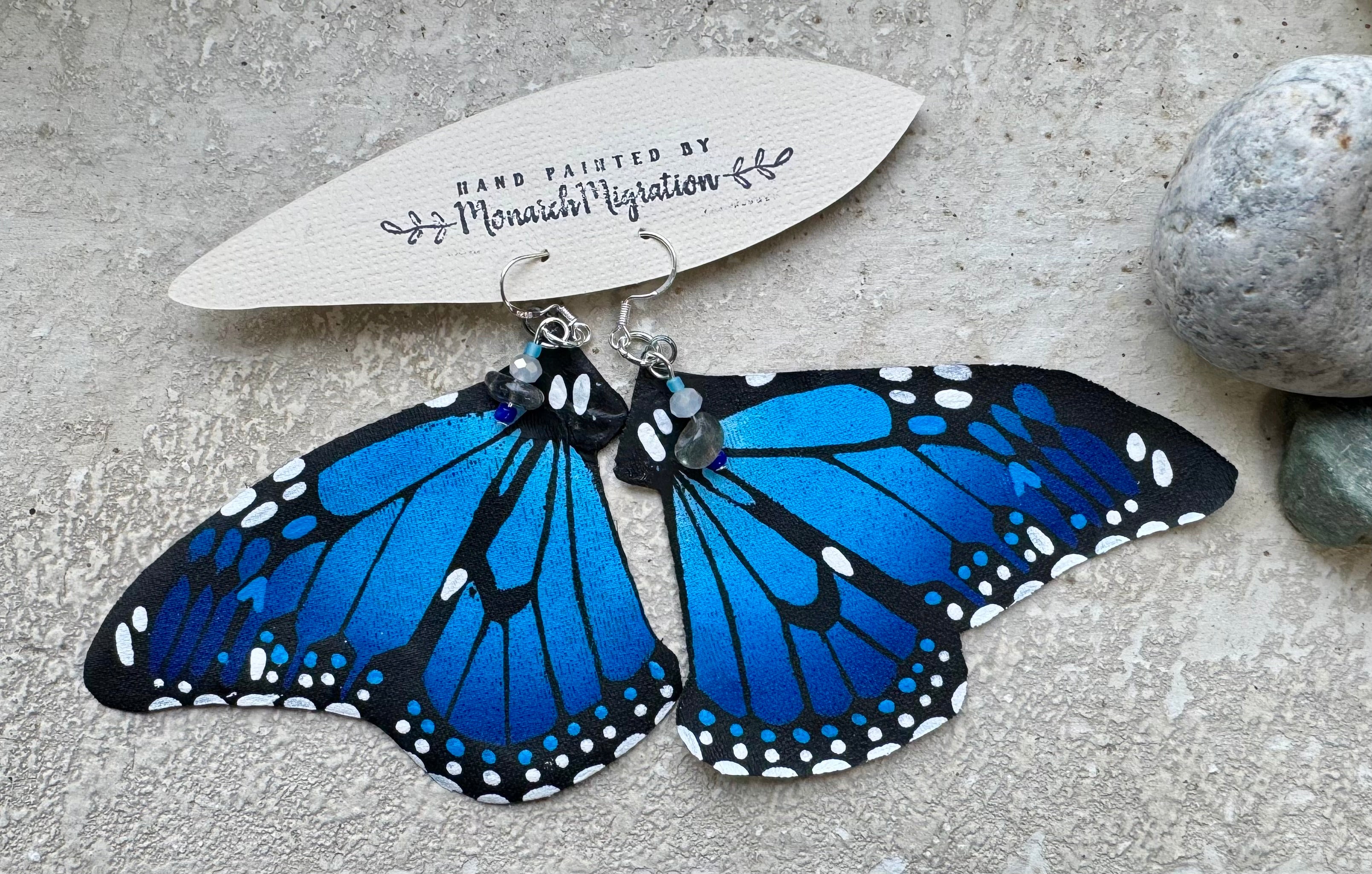 Brilliant Blue - Hand Painted Butterfly Earrings