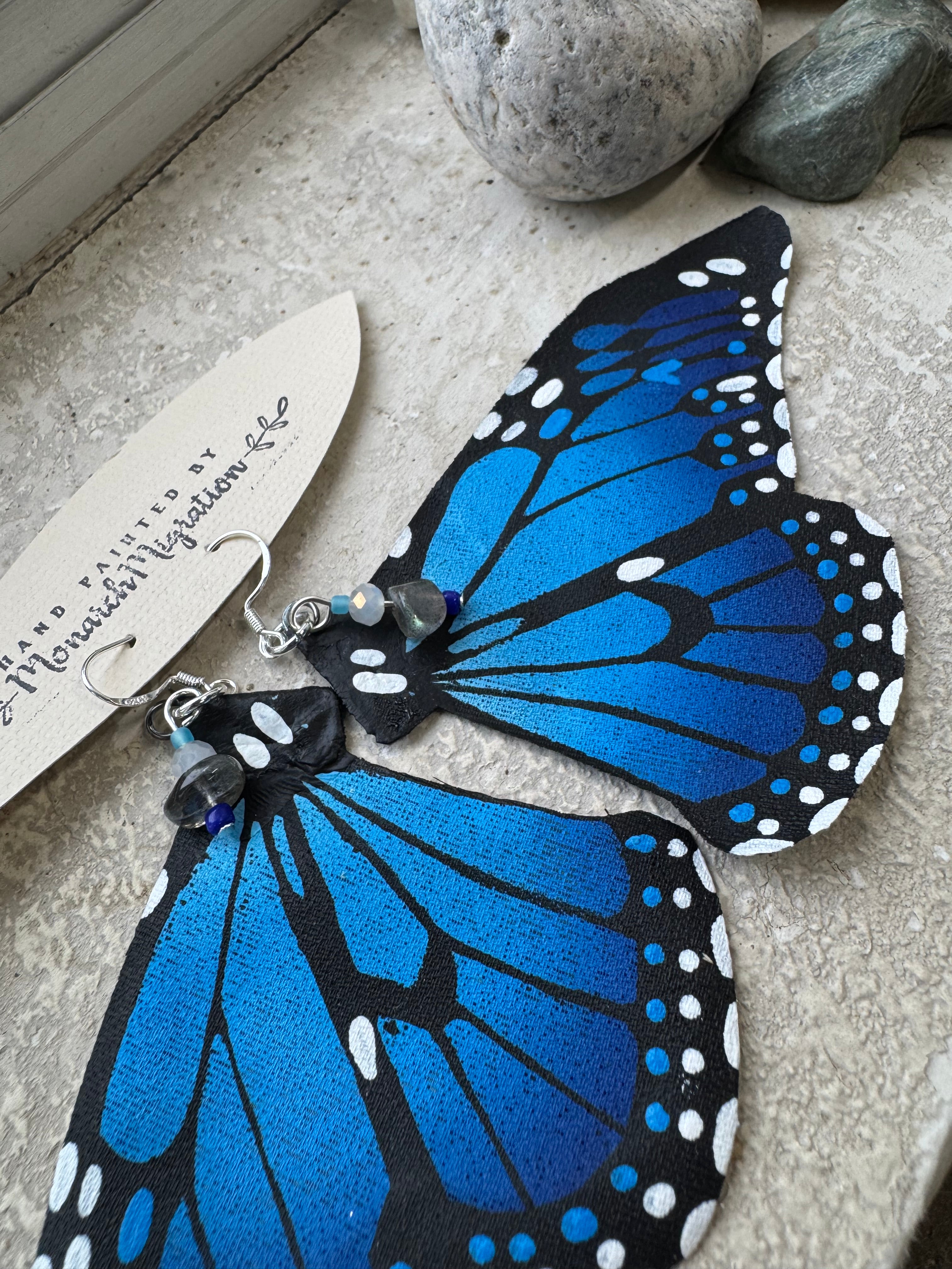 Brilliant Blue - Hand Painted Butterfly Earrings