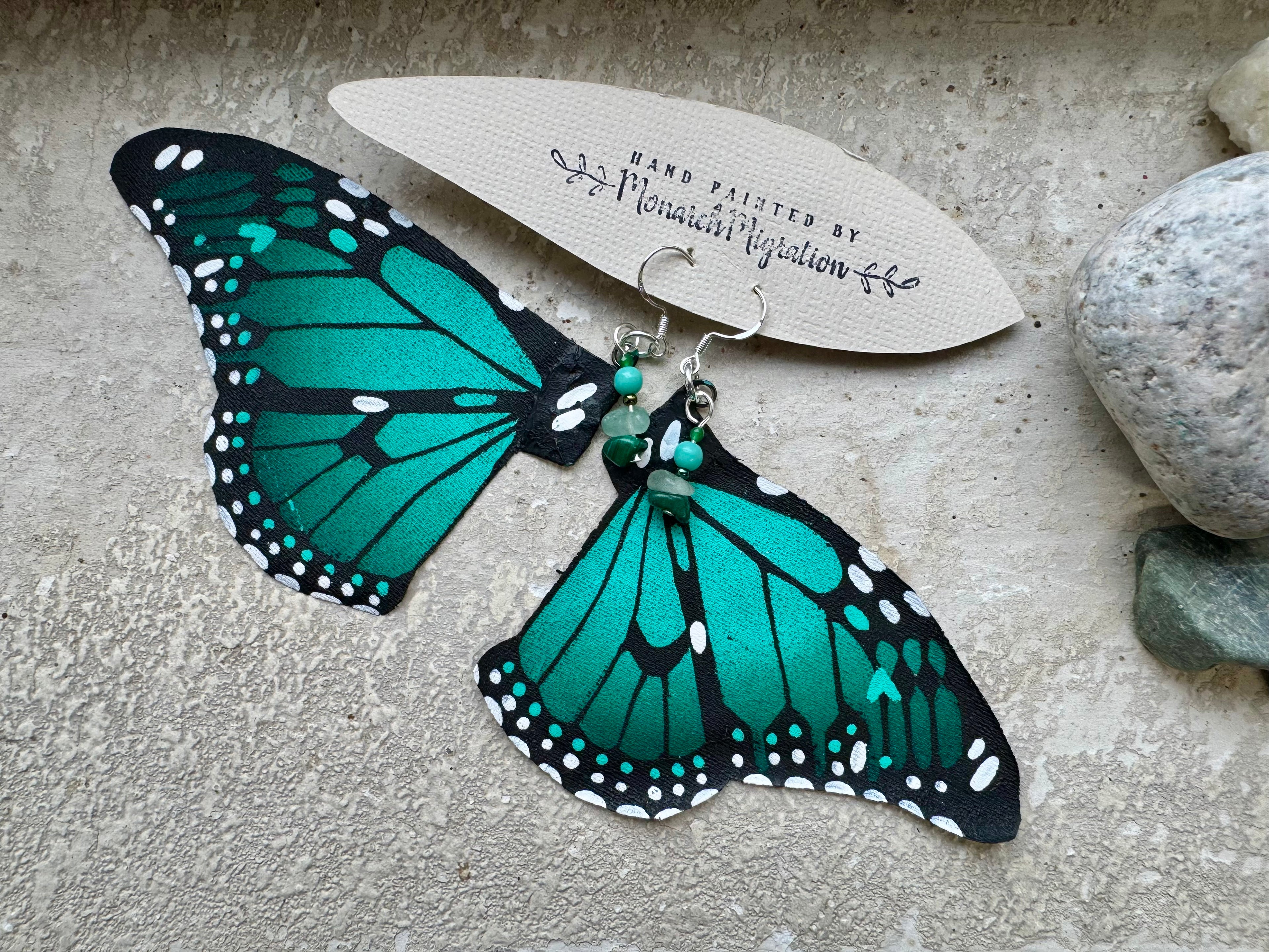 Teal Dream - Hand Painted Butterfly Earrings