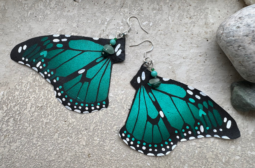 Teal Dream - Hand Painted Butterfly Earrings