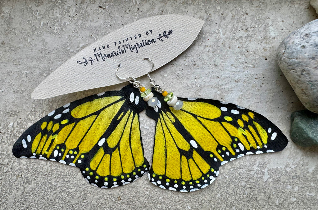 Yellow Burst - Hand Painted Butterfly Earrings