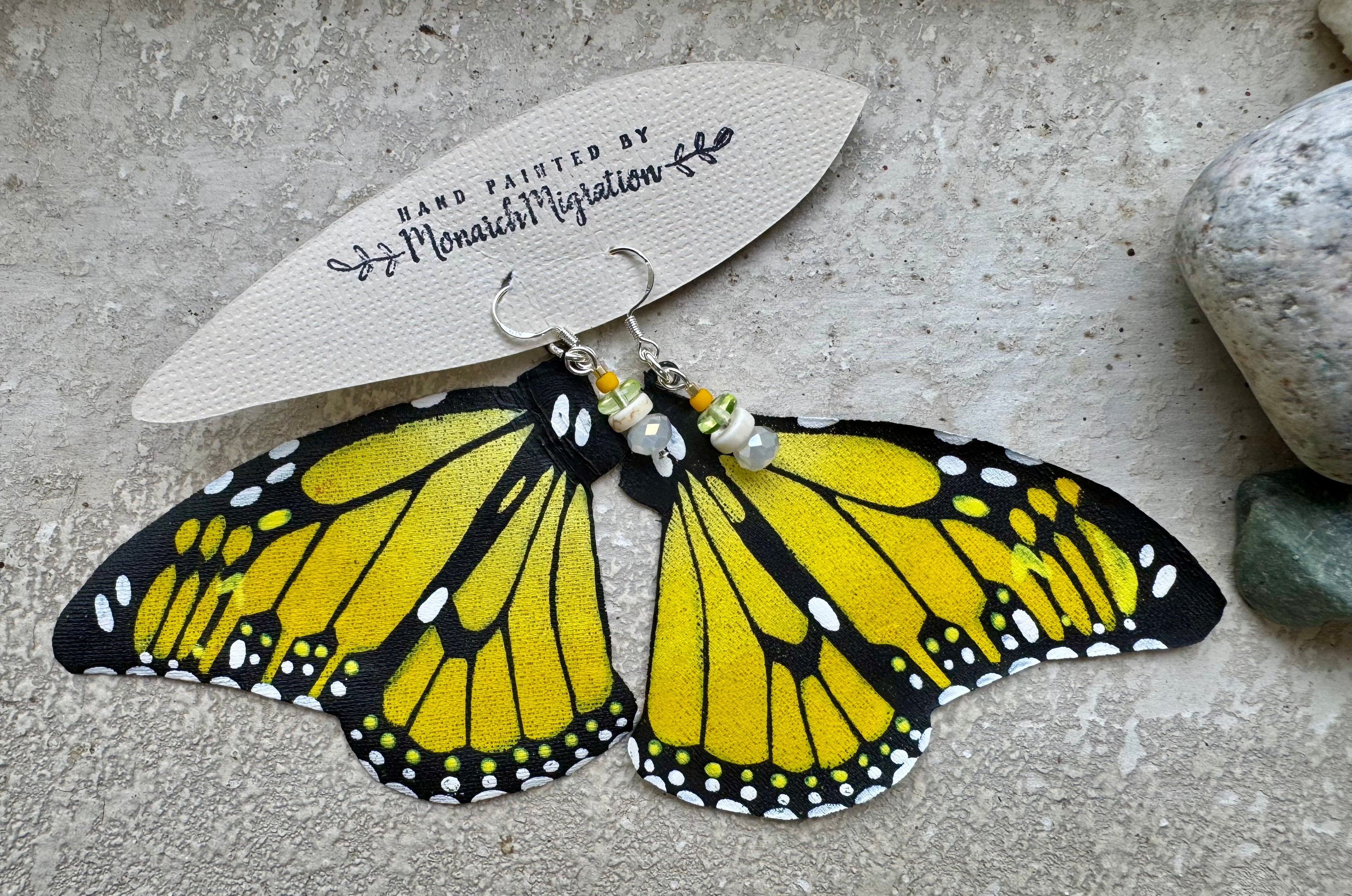 Yellow Burst - Hand Painted Butterfly Earrings