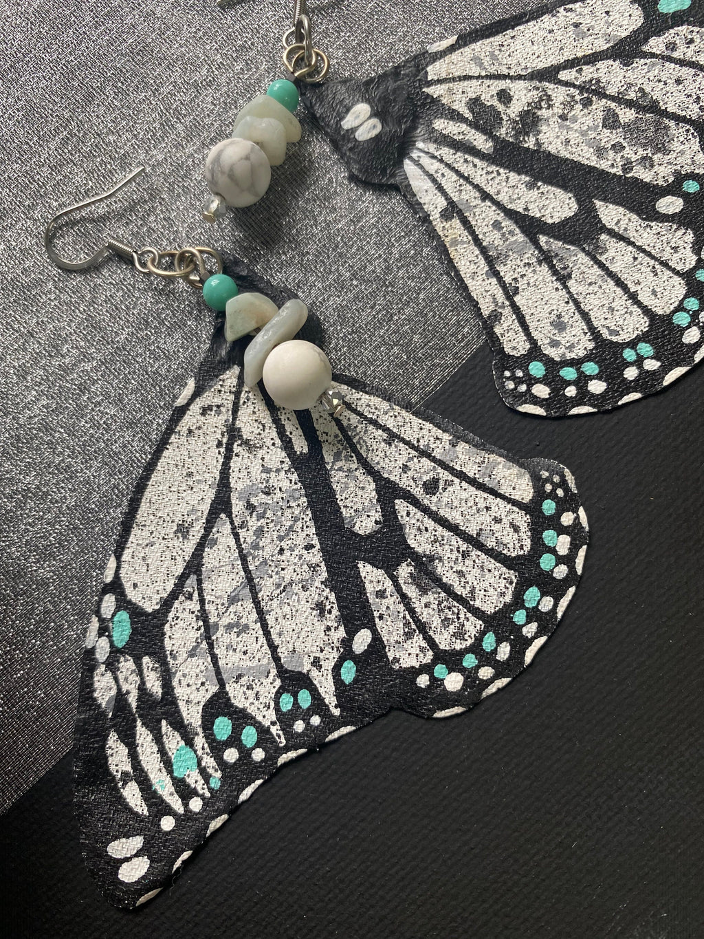 Hand Painted & Crafted Monarch Butterfly Earrings - "The Pollock Wing"