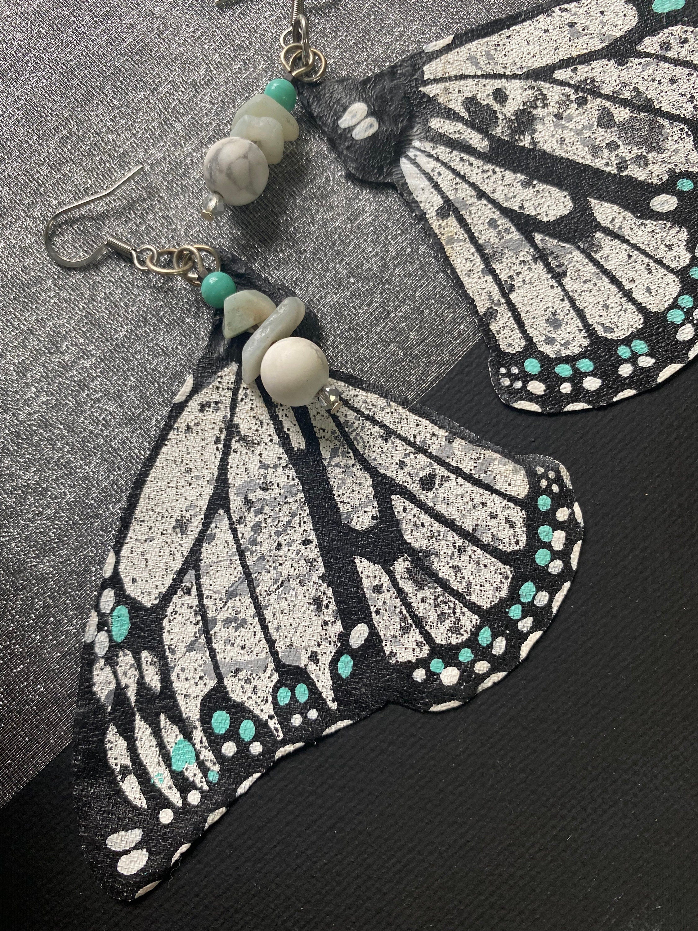 Hand Painted & Crafted Monarch Butterfly Earrings - "The Pollock Wing"