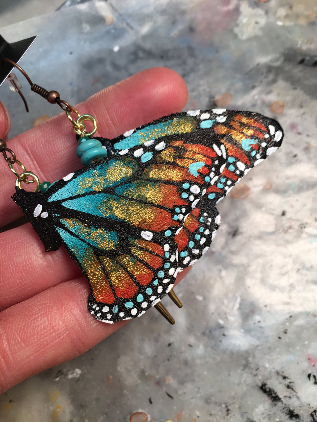 Hand Painted & Crafted Monarch Butterfly Earrings - "the Mini Trish Wing"