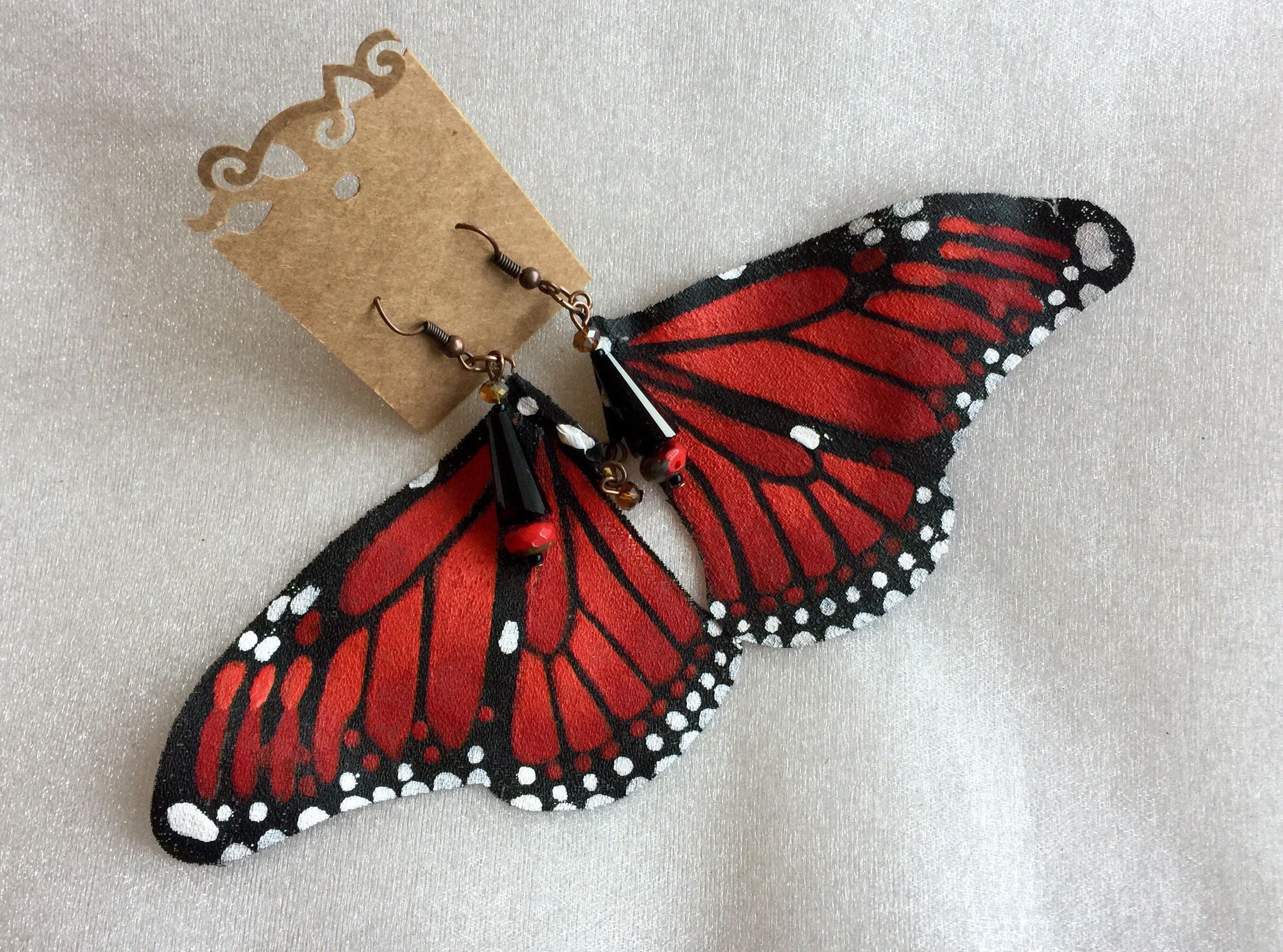 Hand Painted & Crafted Monarch Butterfly Earrings - "The Red Wing"