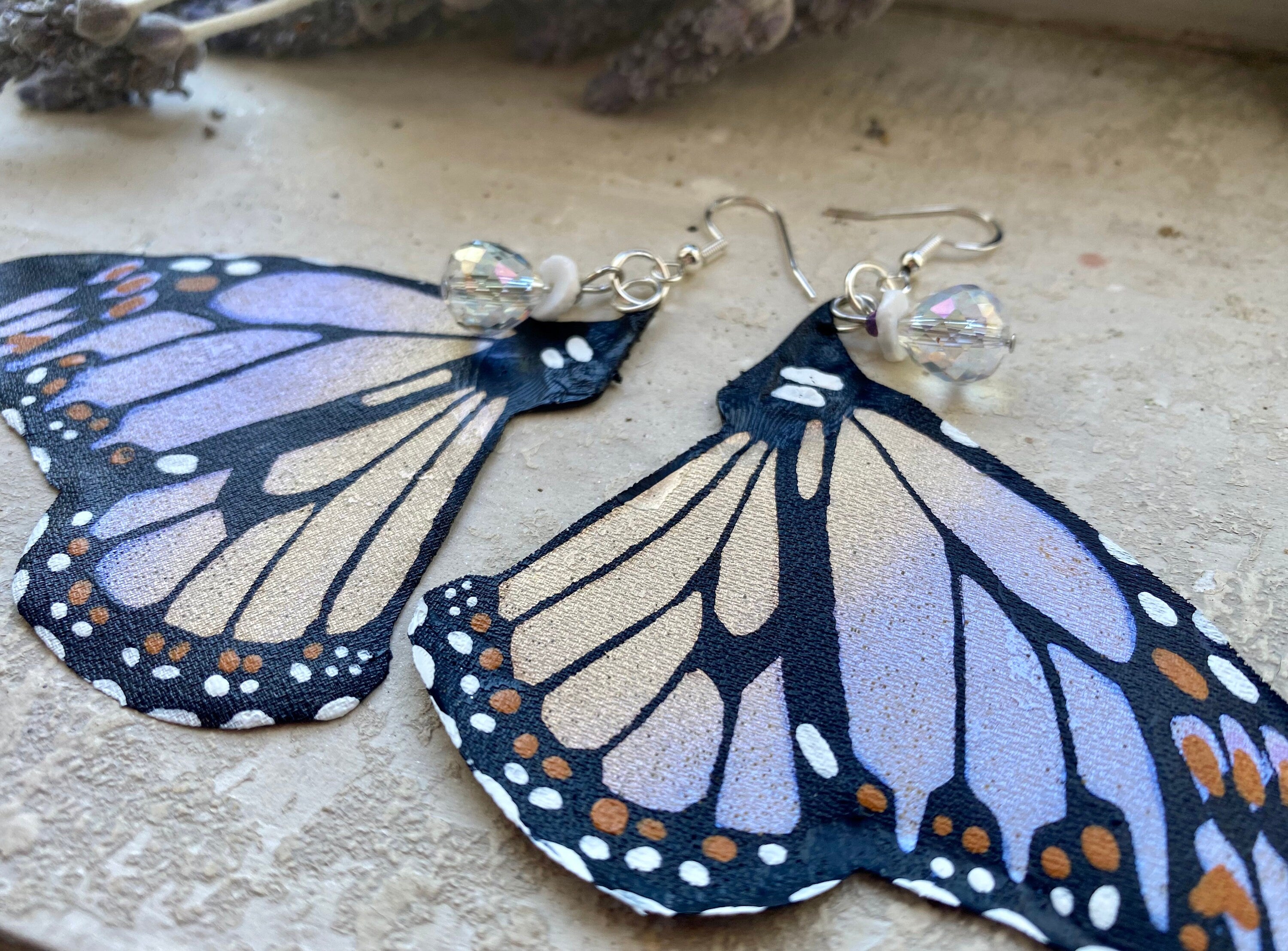 Hand Painted & Crafted Monarch Butterfly Earrings - "the Haven Sisters Wings"
