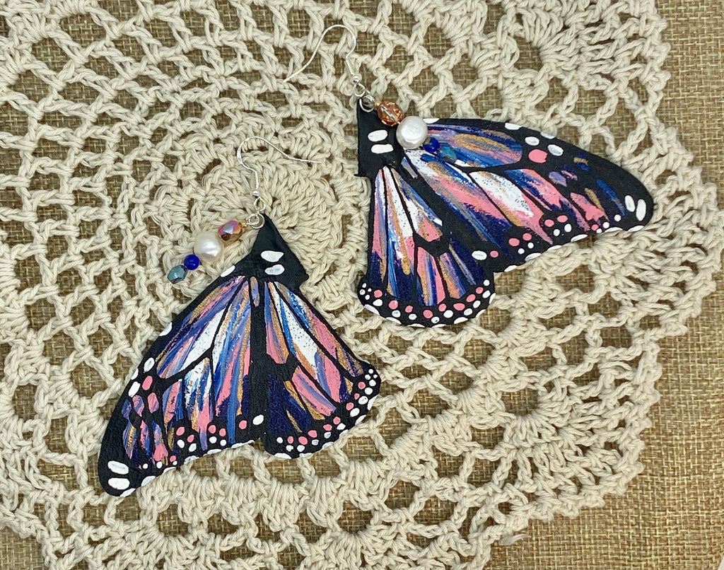Hand Painted & Crafted Monarch Butterfly Earrings - "the Painted Ladies"