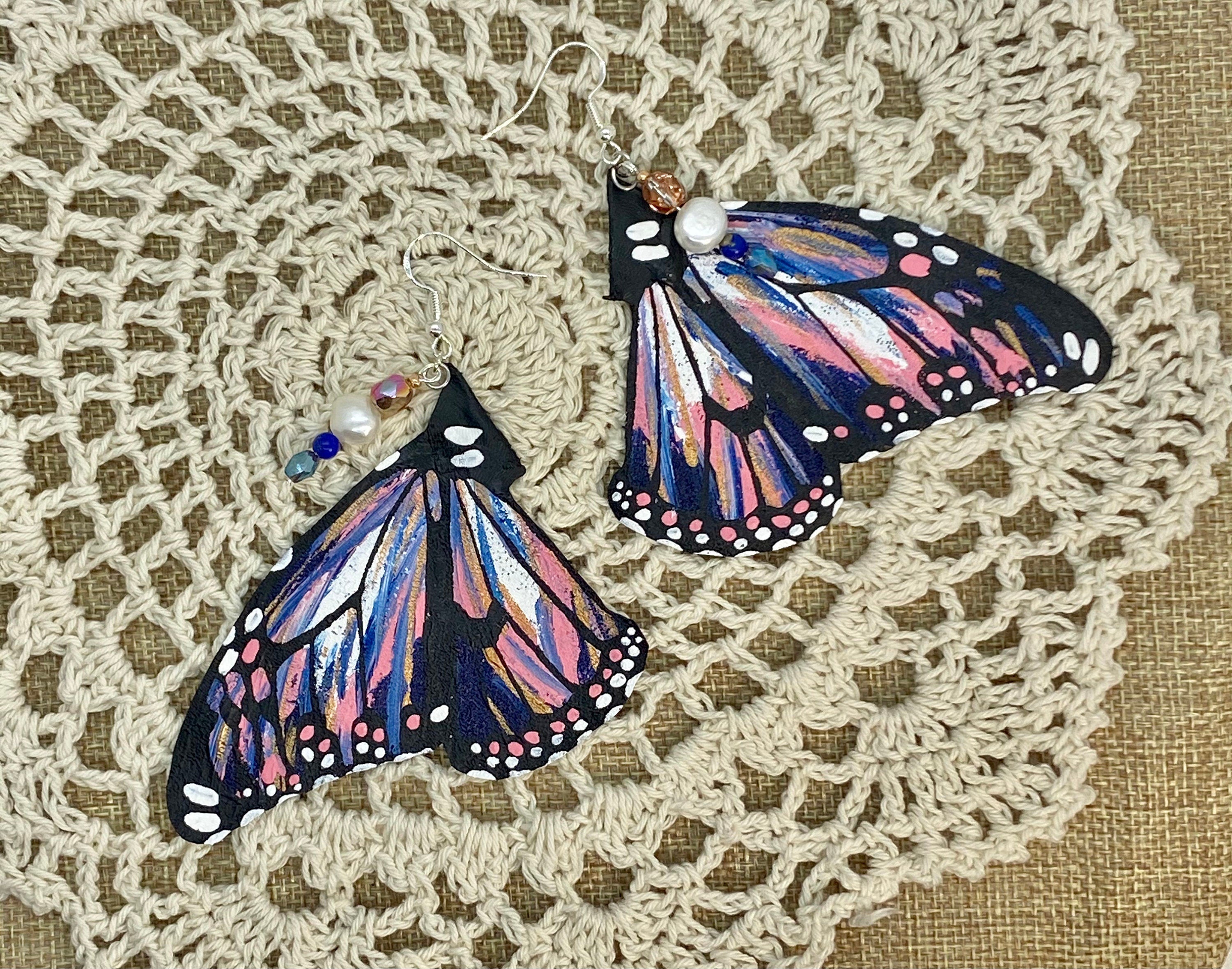 Hand Painted & Crafted Monarch Butterfly Earrings - "the Painted Ladies"