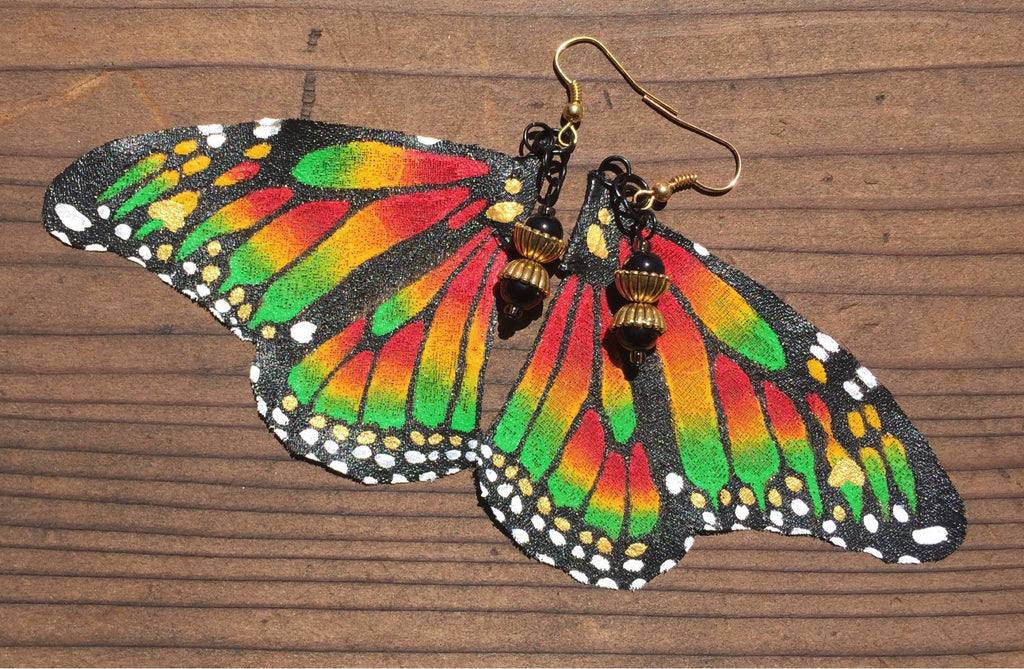 Hand Painted & Crafted Monarch Butterfly Earrings - "the New Reggae"