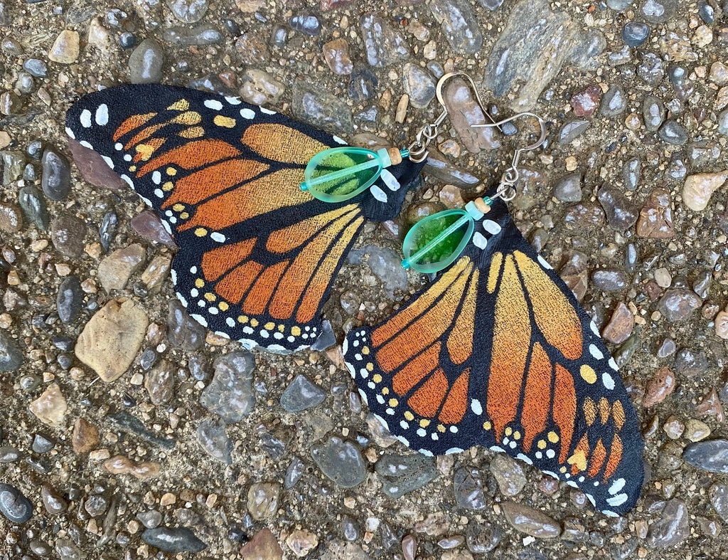 Hand Painted & Crafted Monarch Butterfly Earrings - "the Translucent Monarch"