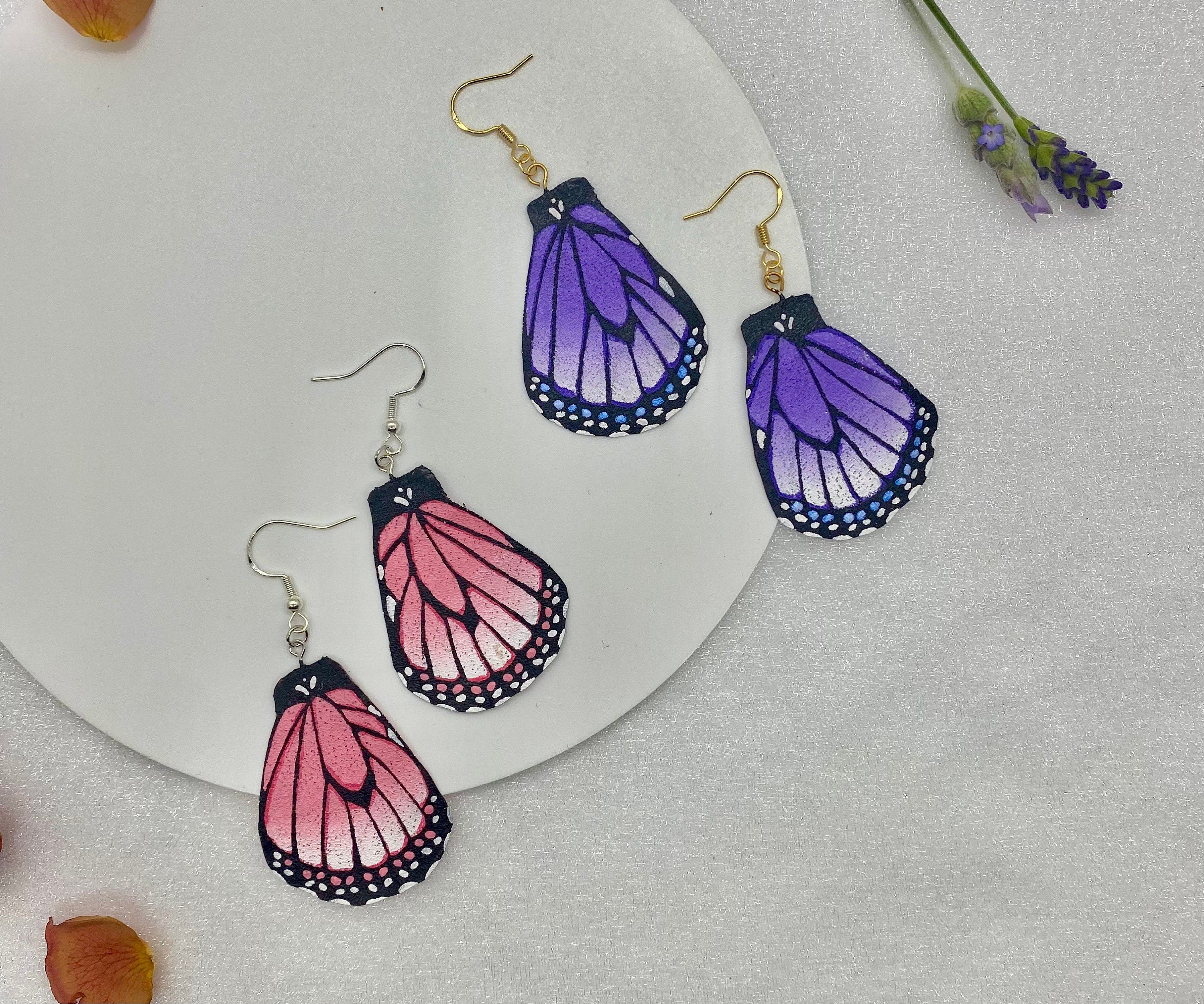 Hand Painted and Crafted Monarch Butterfly Earrings - "Classic & Sophisticated Rose"