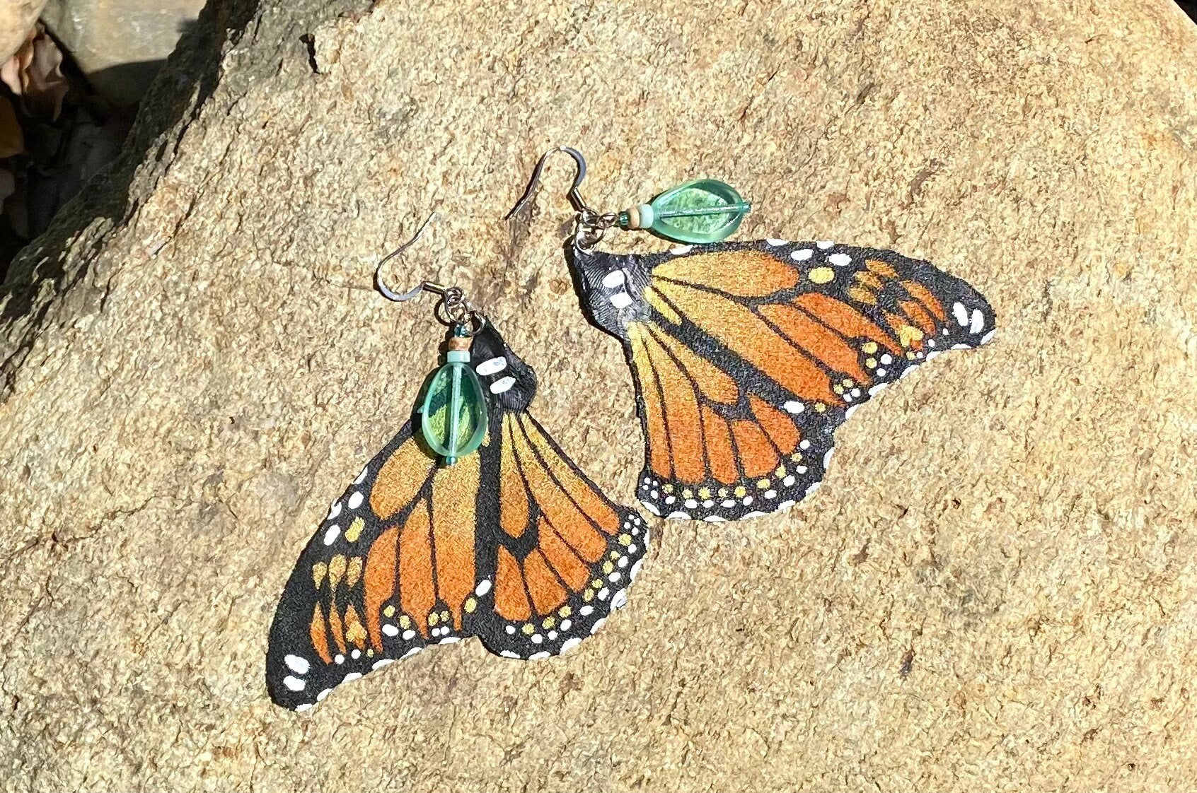 Hand Painted & Crafted Monarch Butterfly Earrings - "the Translucent Monarch"