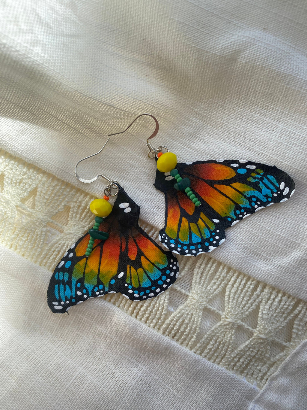 Hand Painted & Crafted Monarch Butterfly Earrings - "the Mini Sunflower wing"