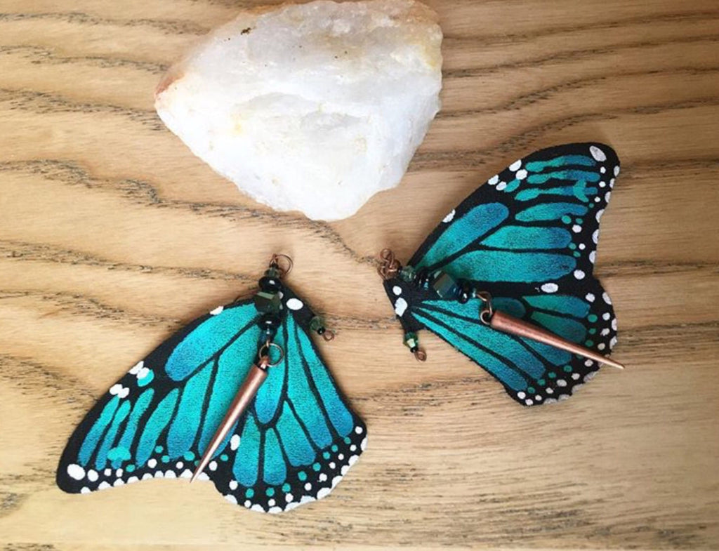 Hand Painted & Crafted Monarch Butterfly Earrings - "the Turquoise"