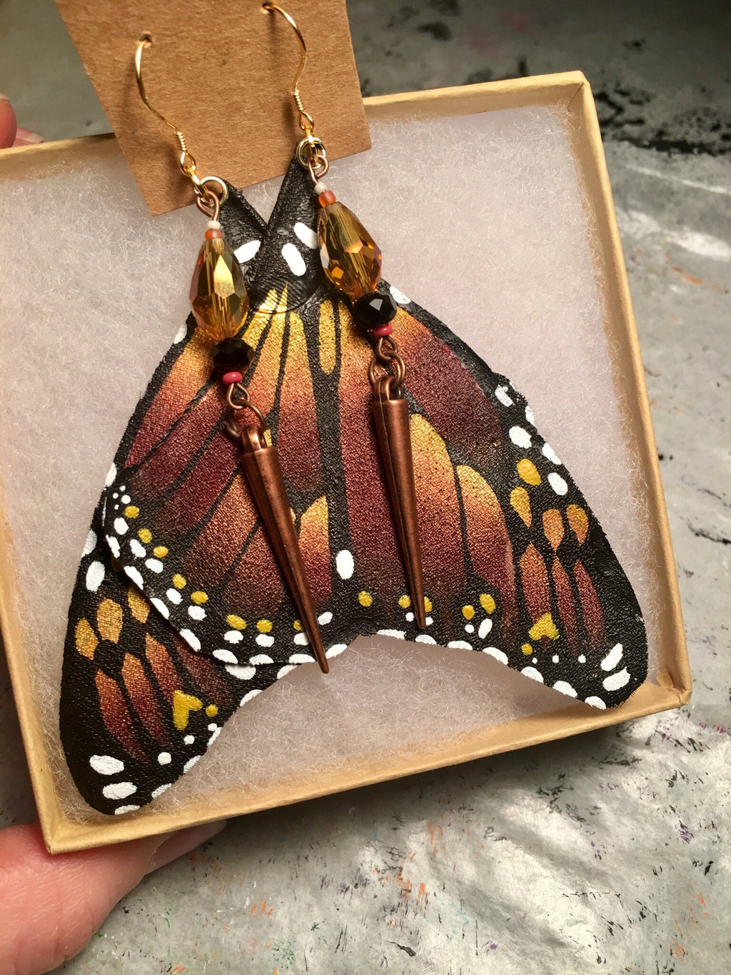 Hand Painted & Crafted Monarch Butterfly Earrings - "the Rae Wings"