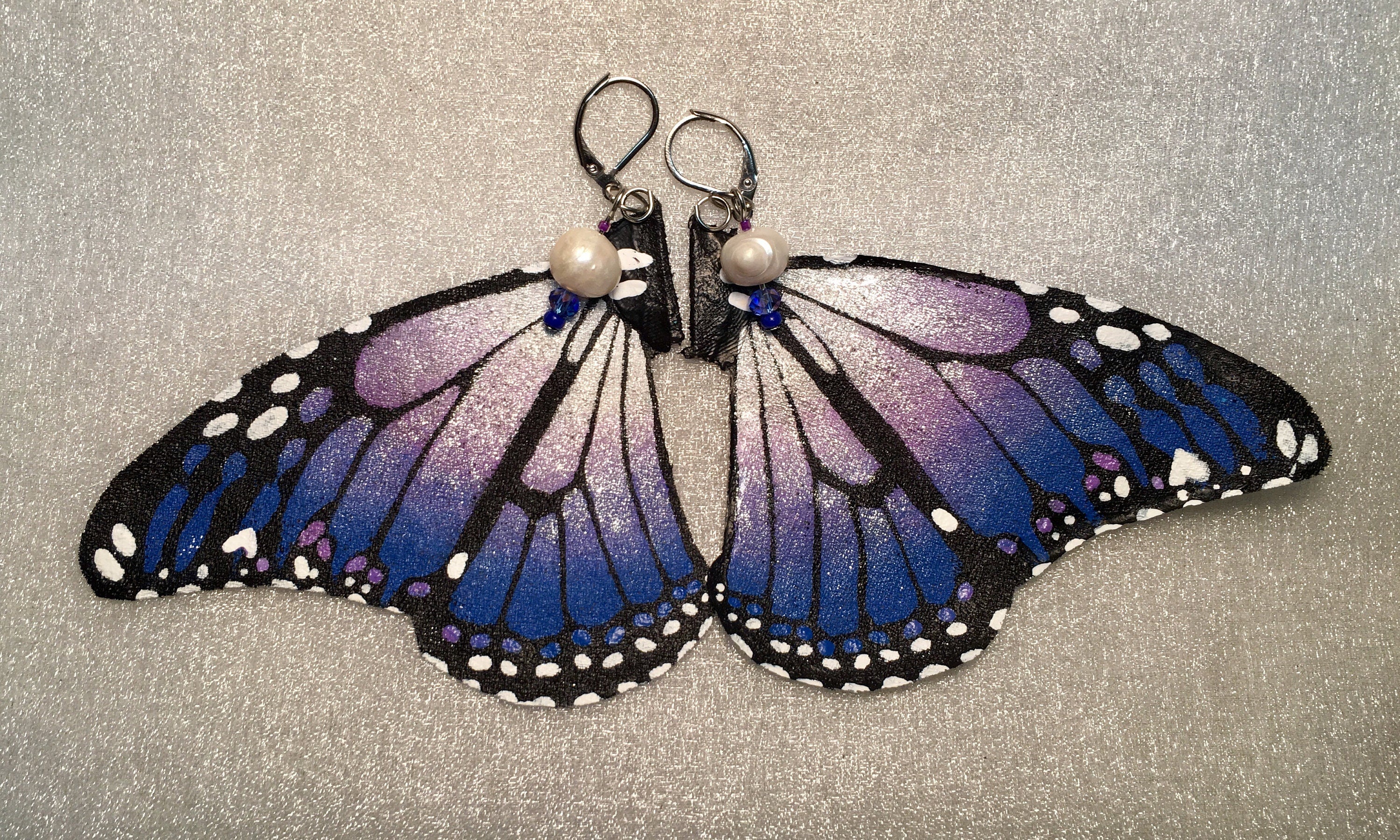 Hand Painted & Crafted Monarch Butterfly Earrings - "the Joanie G Wing"