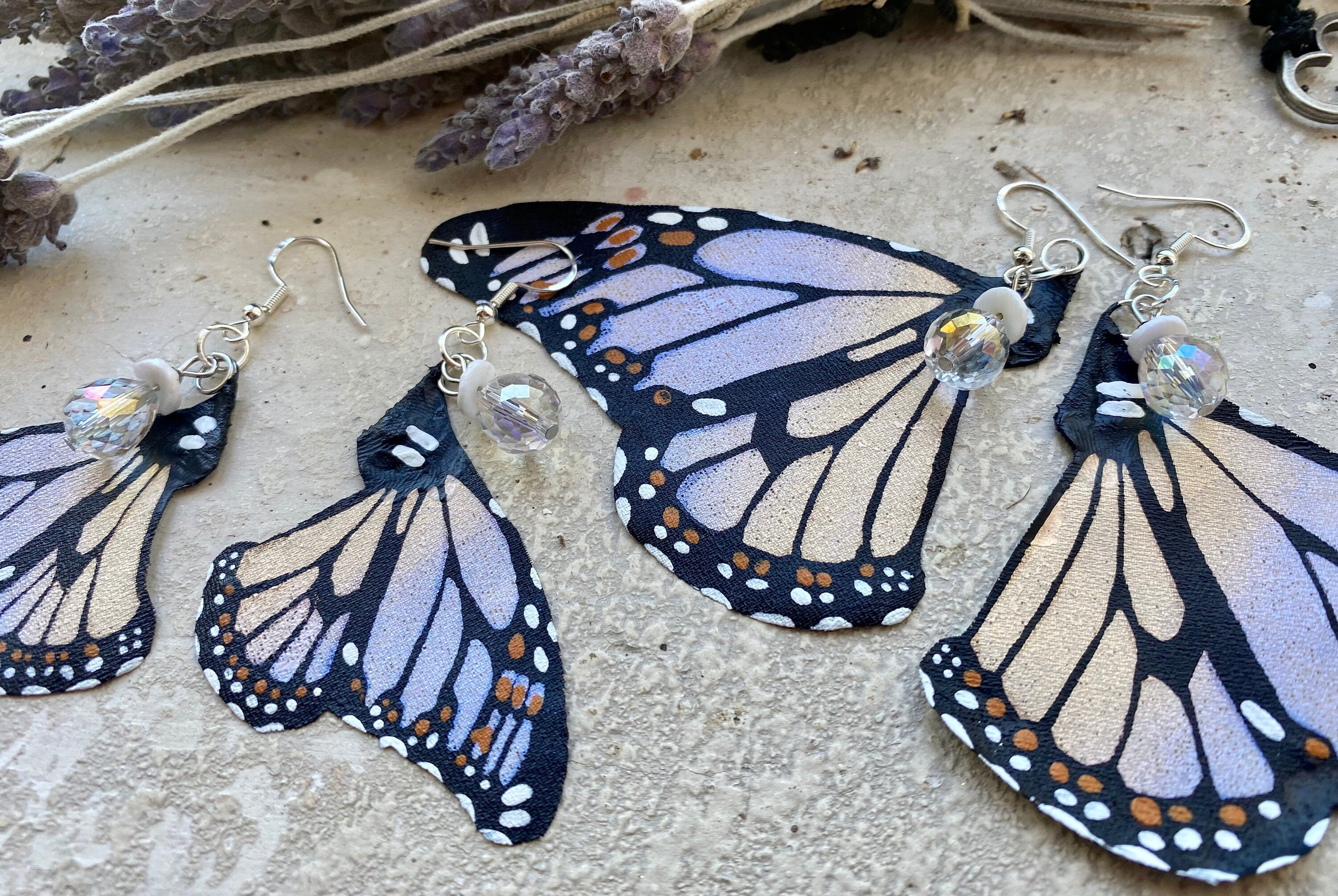 Hand Painted & Crafted Monarch Butterfly Earrings - "the Haven Sisters Wings"