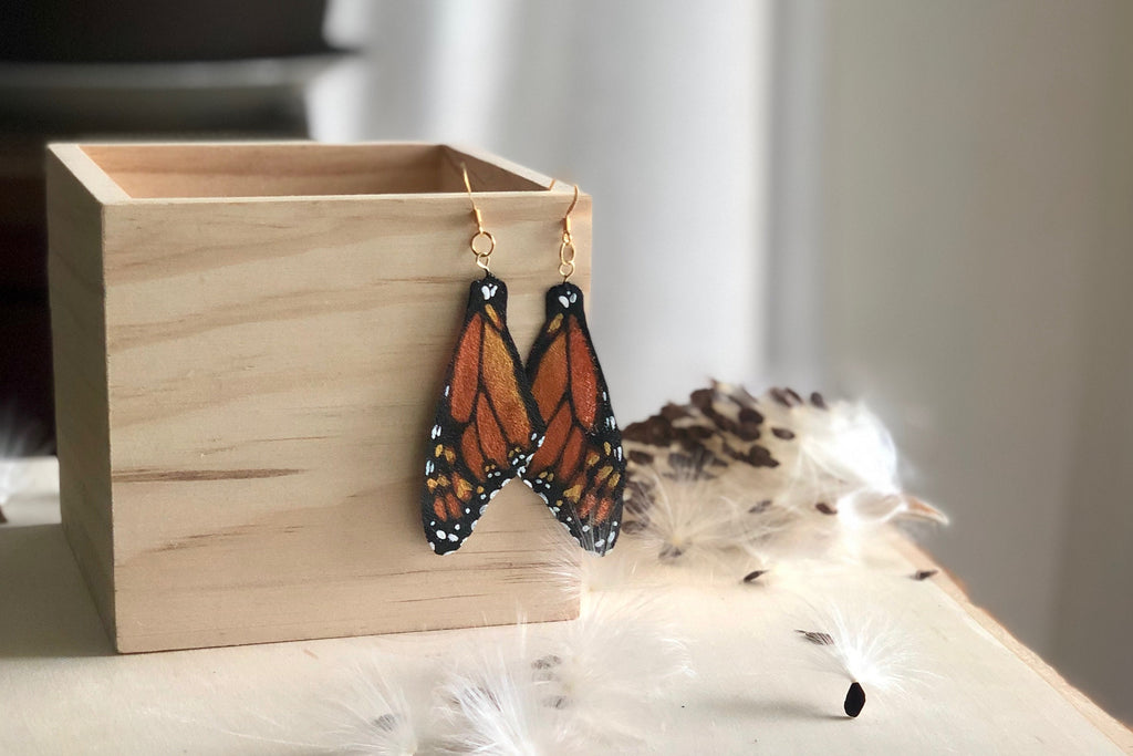 Hand Painted and Crafted Butterfly Earrings - Classic & Sophisticated top Monarch Wing