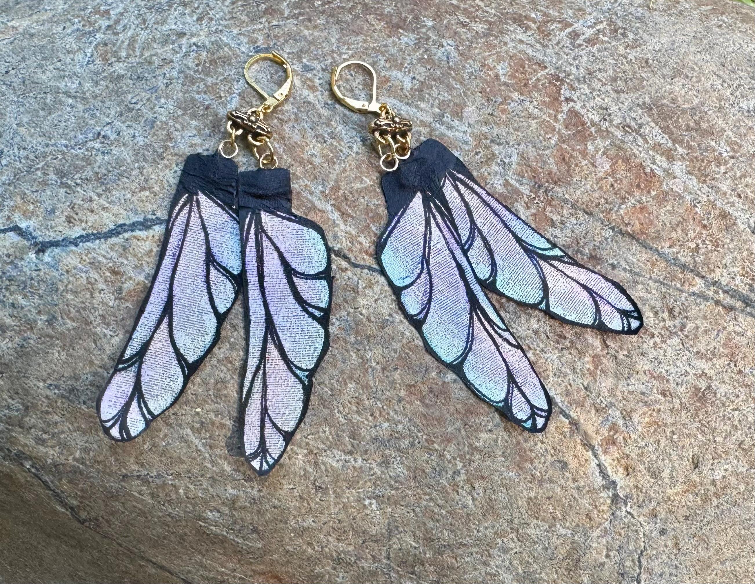 Dragonfly Wings - hand painted hand, crafted, earrings.