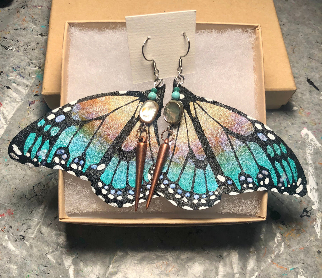 Hand Painted & Crafted Butterfly Earrings - "the Beach Wing"